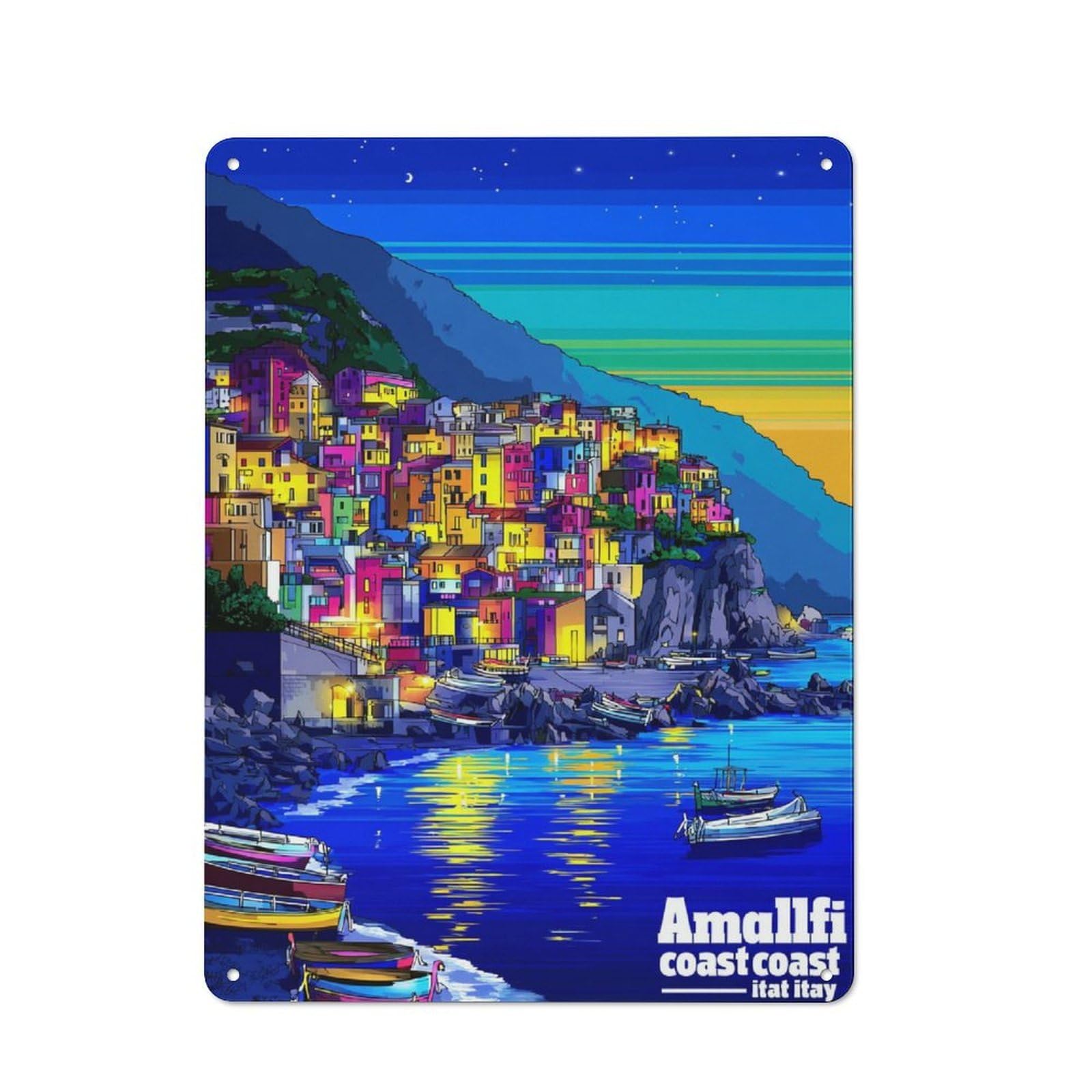 Junmoney Amalfi Coast Dreamscape Cafe Metal Sign 40X30cm, Shop Front Style Restaurant Wall Art For Takeaway, Bar, Kitchen Or Counter Area