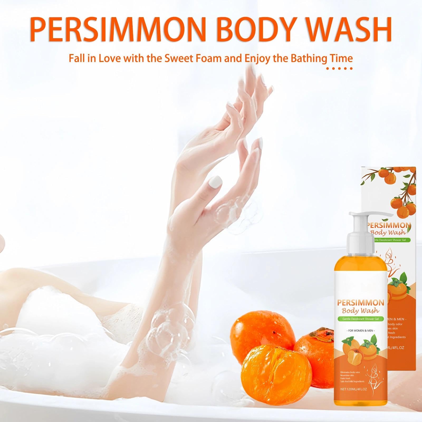 Persimmon Body Wash 120ml - For Body Odor Control - Shower Gel For Women With Coconut Oil - Persimmon Shower Gel, For Strong Odor Smell Remove - Deeply Cleansing & Moisturizing - Image 3