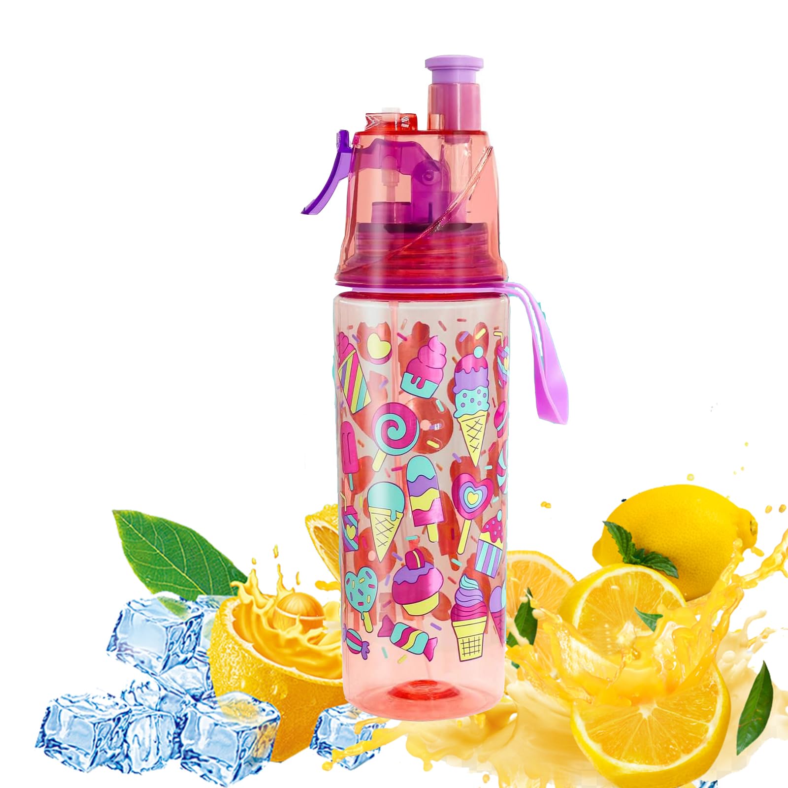 MarsalSport Spray Water Bottles for Kids, 500ml Leakproof Kids Drinking Water Bottles with Spray Mist for Boys Girls,School Outdoor Hydartion Cycling Climbing Hiking Mountaineering Gym-Pink