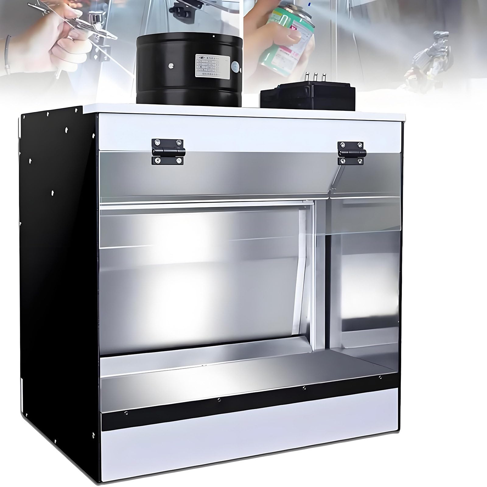 GUTYGIO Airbrush Spray Booth with Waterfall, with Water Curtain Exhausting Air System, LED Lighting, Airbrush Lighted Hobby Spray Booth Kit, for Model Cake Nail Art Pottery & Crafts 58 * 50 * 40cm