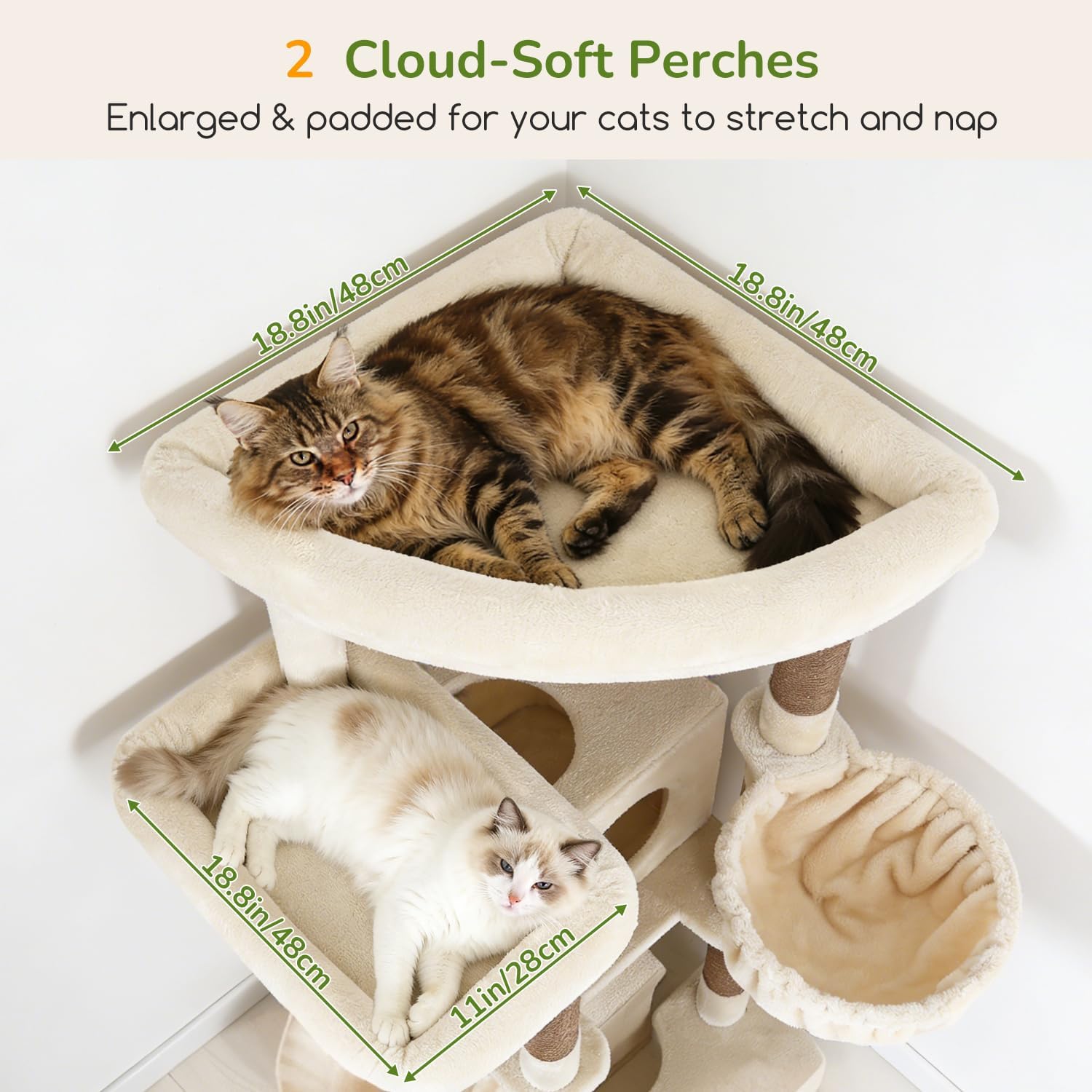 Globlazer Extra Large Heavy Duty Cat Tree, 80in Tall Sturdy Cat Tree Tower for Multiple Indoor Cats Large Adult with Scratching Posts, 2 Spacious Condos with Padding, 2 Soft Perches, S80C, Beige