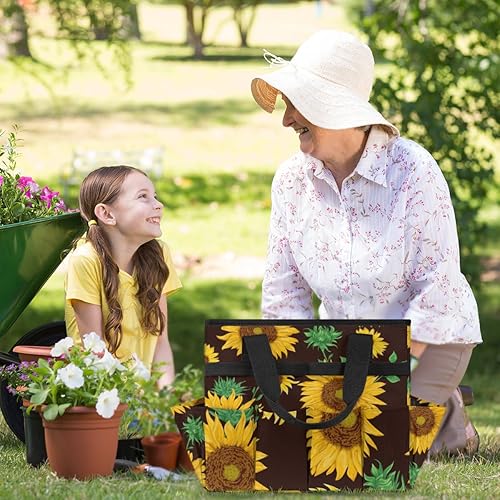 Miniatura 6 de Black Background Sunflowers Garden Tool Tote Bag for Women Men Gardening Tool Storage Bags with 10 Pockets Standable Garden Home Tool Kits Organizer