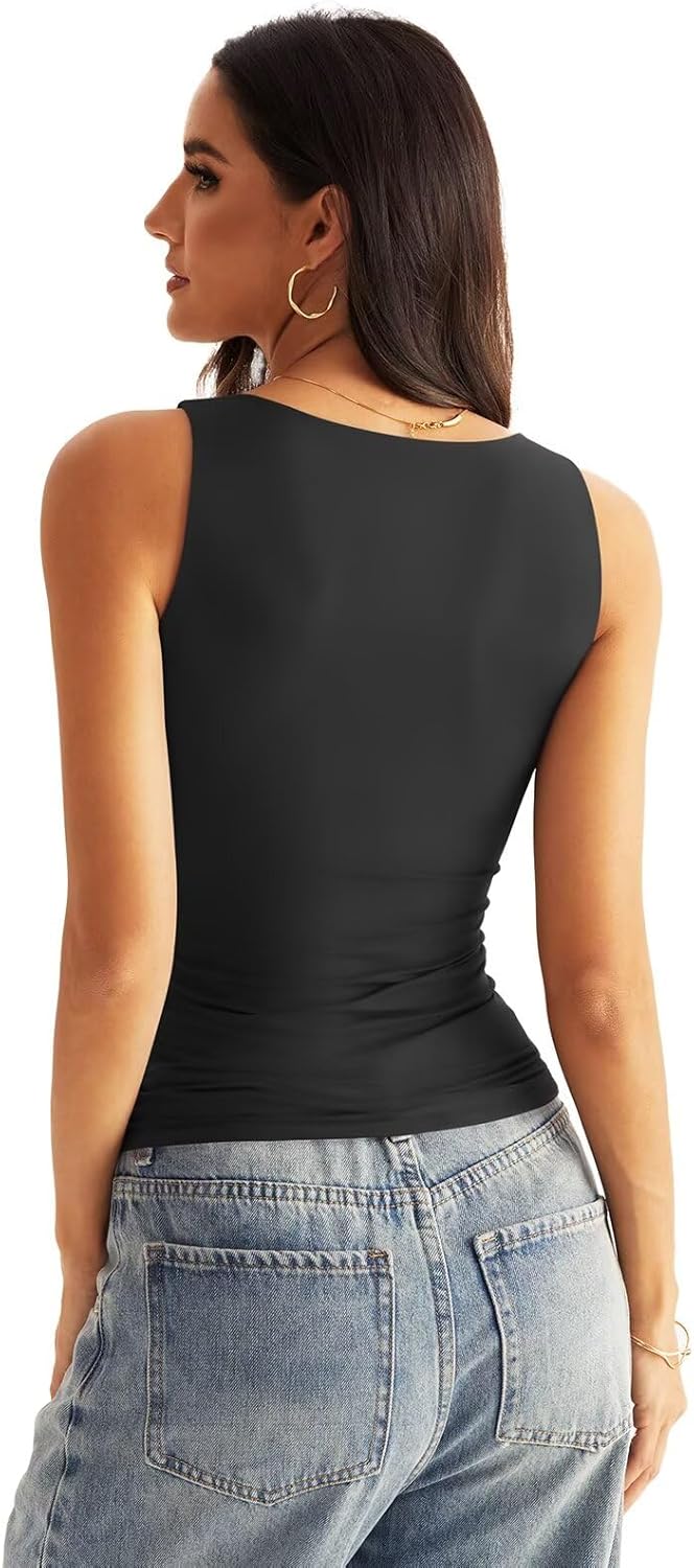 Womens V Neck Tank Tops Sleeveless Double Lined Basic Tops Slim Fit Summer Going Out Tops Y2K Trendy Fashion - Image 4