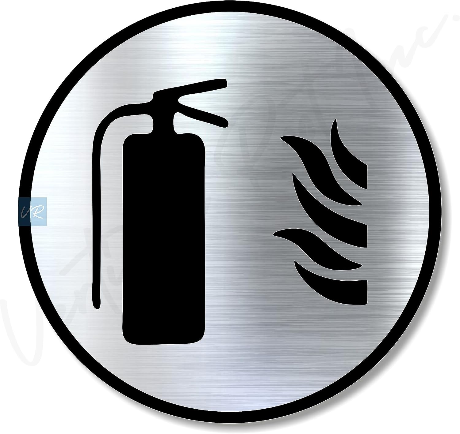Premium Brush Finish Silver Acrylic FIRE Extinguisher Sign Easy Mount 3M Self-Adhesive Tape 5.8 Inch Signage Office Corporate Hospital Business Society Resort Hotels Clubhouse Clinic