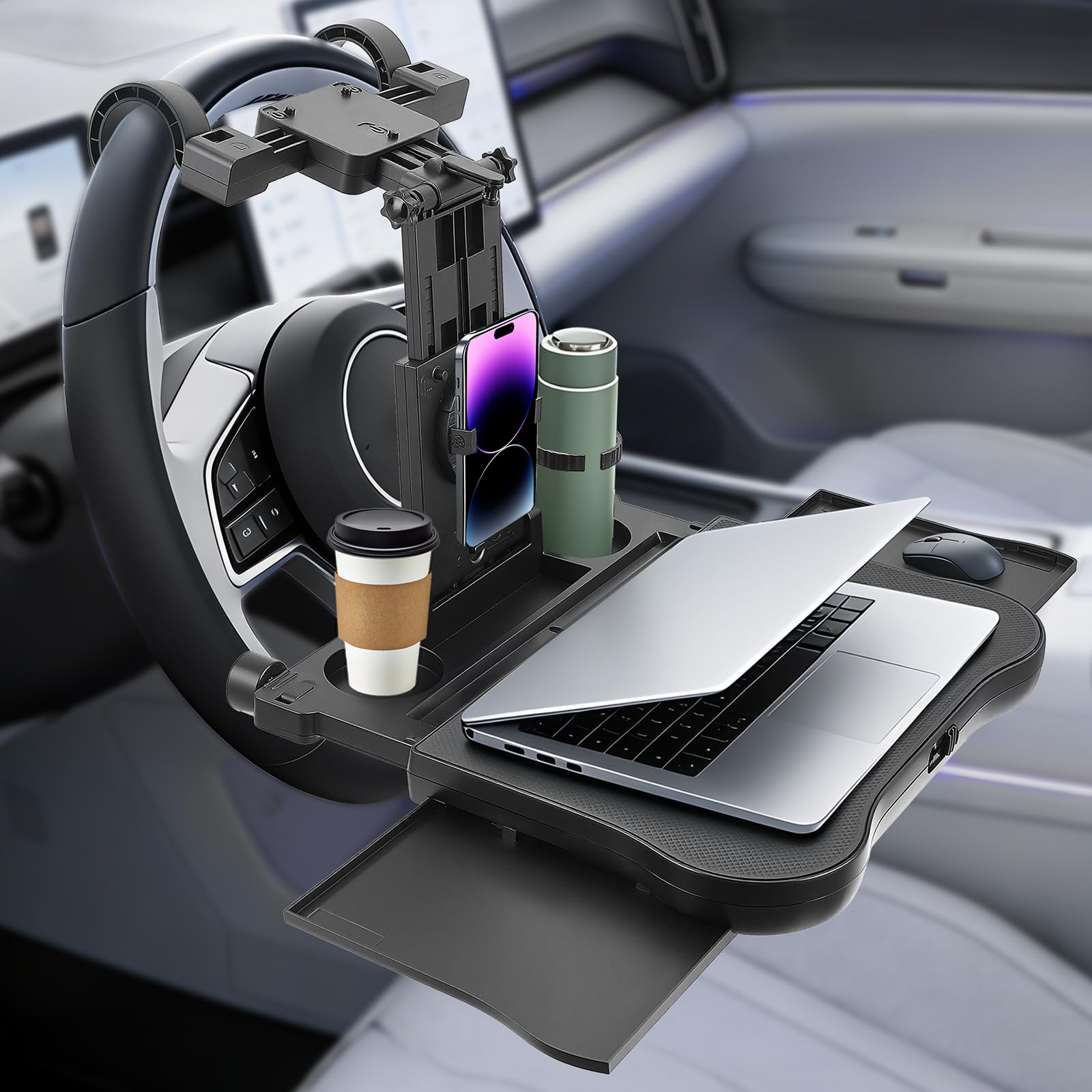 Bandeja para Asiento de Auto 20kg, Mesa de Asiento Trasero para Coche, Escritorio Giratorio de 360° con Respaldo, Portavasos, Multifuncional Coche para Comer