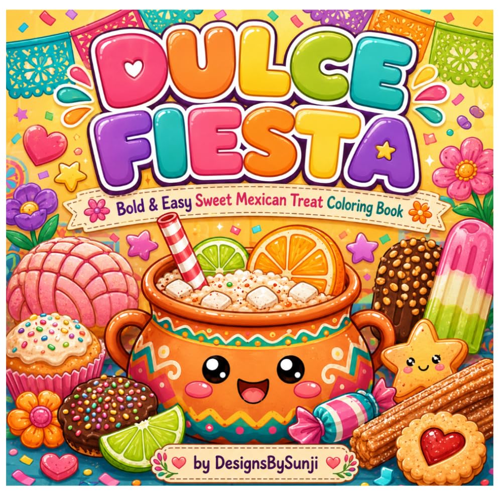 Dulce Fiesta: Bold and Easy Mexican Treats Coloring Book Featuring Cute Sweets, Desserts, Candy, and Drinks for Adults and Teens