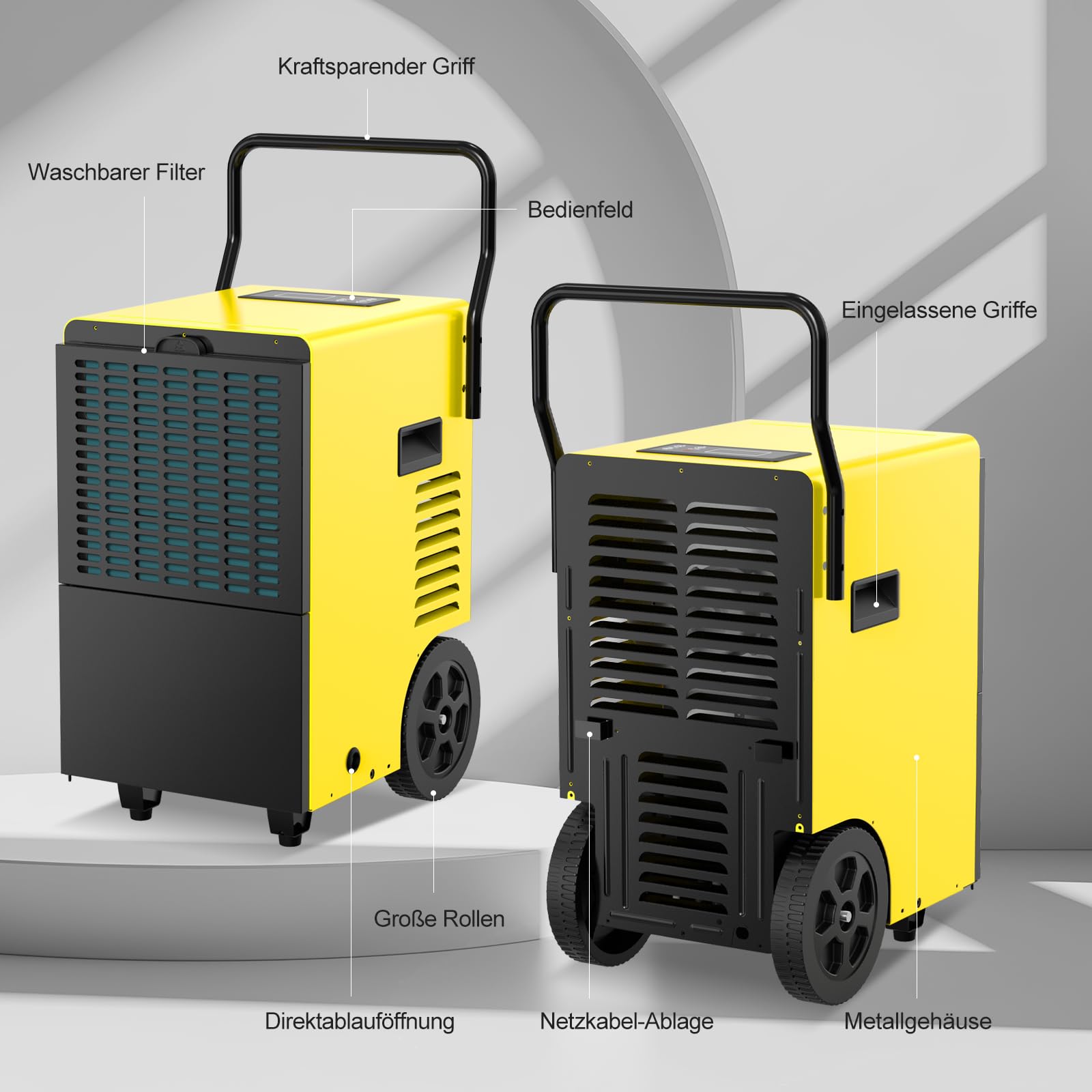 Bautrockner Luftentfeuchter Keller 50 L/Tag - 7L Großwassertank | Entfeuchter elektrisch für Baustellen, Keller & Große Räume bis 150 m²/380 m³, mit 24h Timer & Abtauautomatik