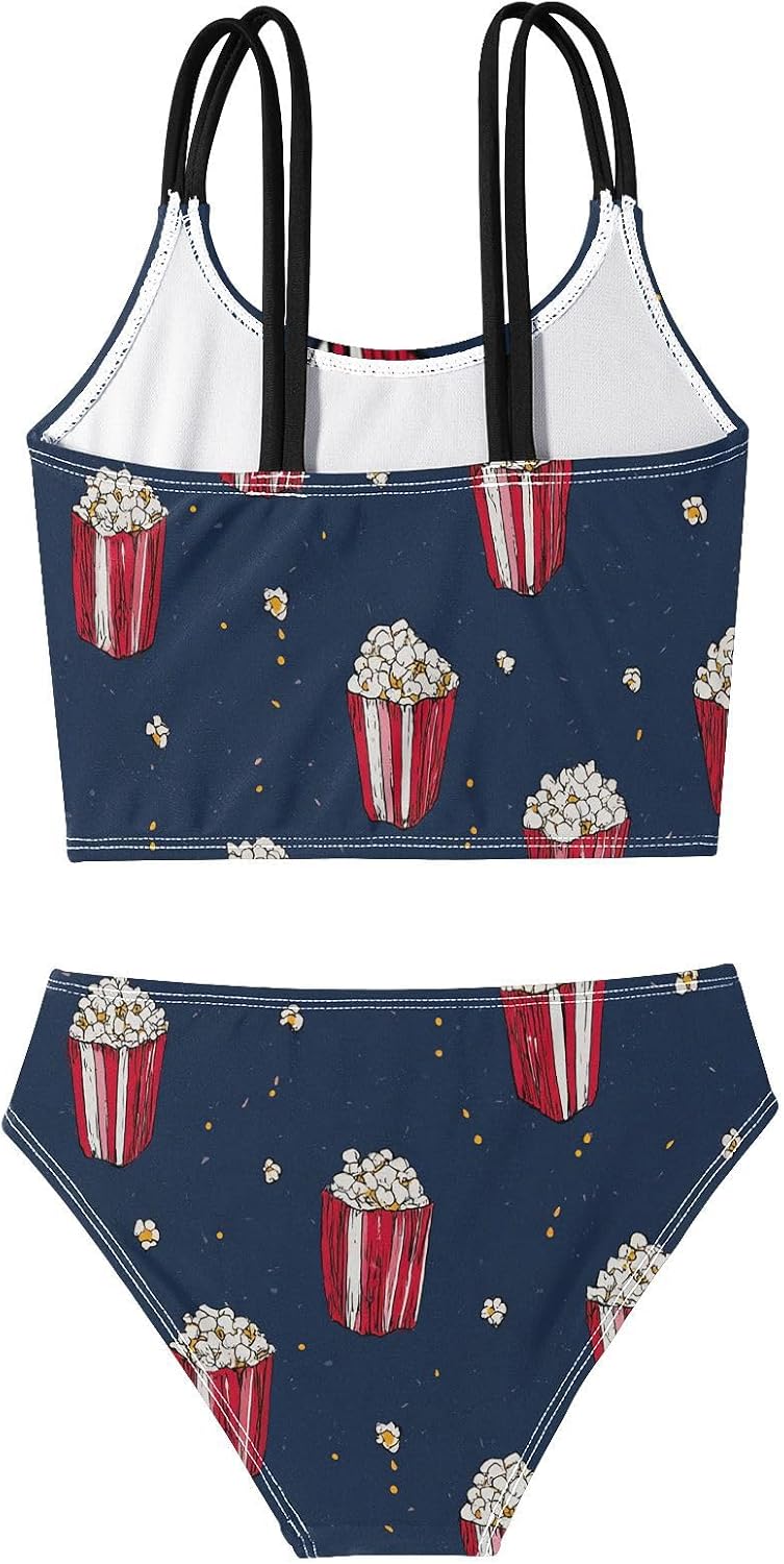 visesunny Girls Two Piece Swimsuits Blue Popcorn Girl's Bikini Sets Bathing Suits for Girls Size 5-12Y