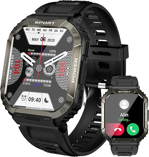 tonoue Relojes inteligentes para hombre llamada Bluetooth de 183 pulgadas táctico militar para deportes al aire libre reloj inteligente 5ATMIP68