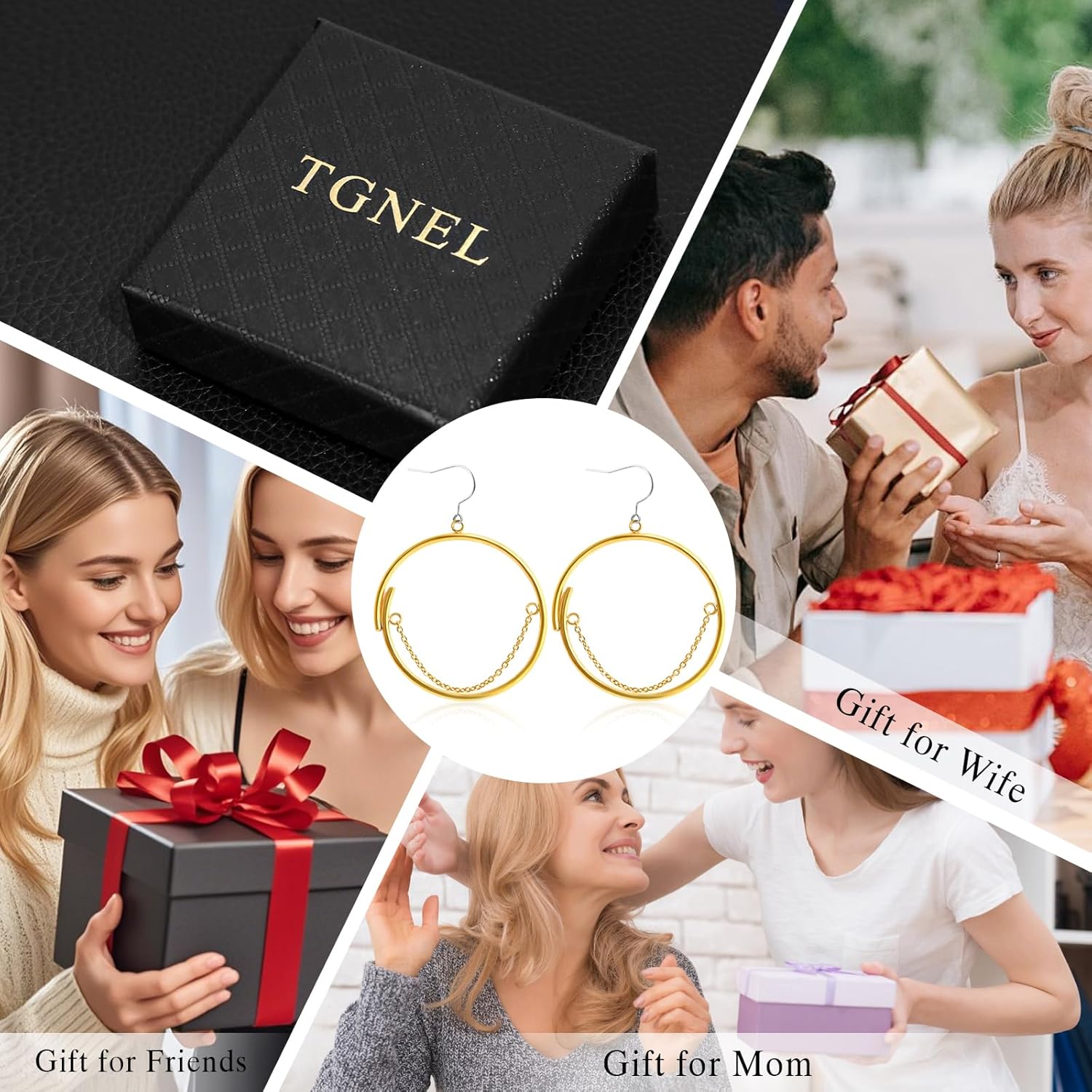 TGNEL Titanium Dangle Earrings Double Circle Hypoallergenic Earrings for Women, Lightweight Danging Earrings for Sensitive Ears Silver - Image 4