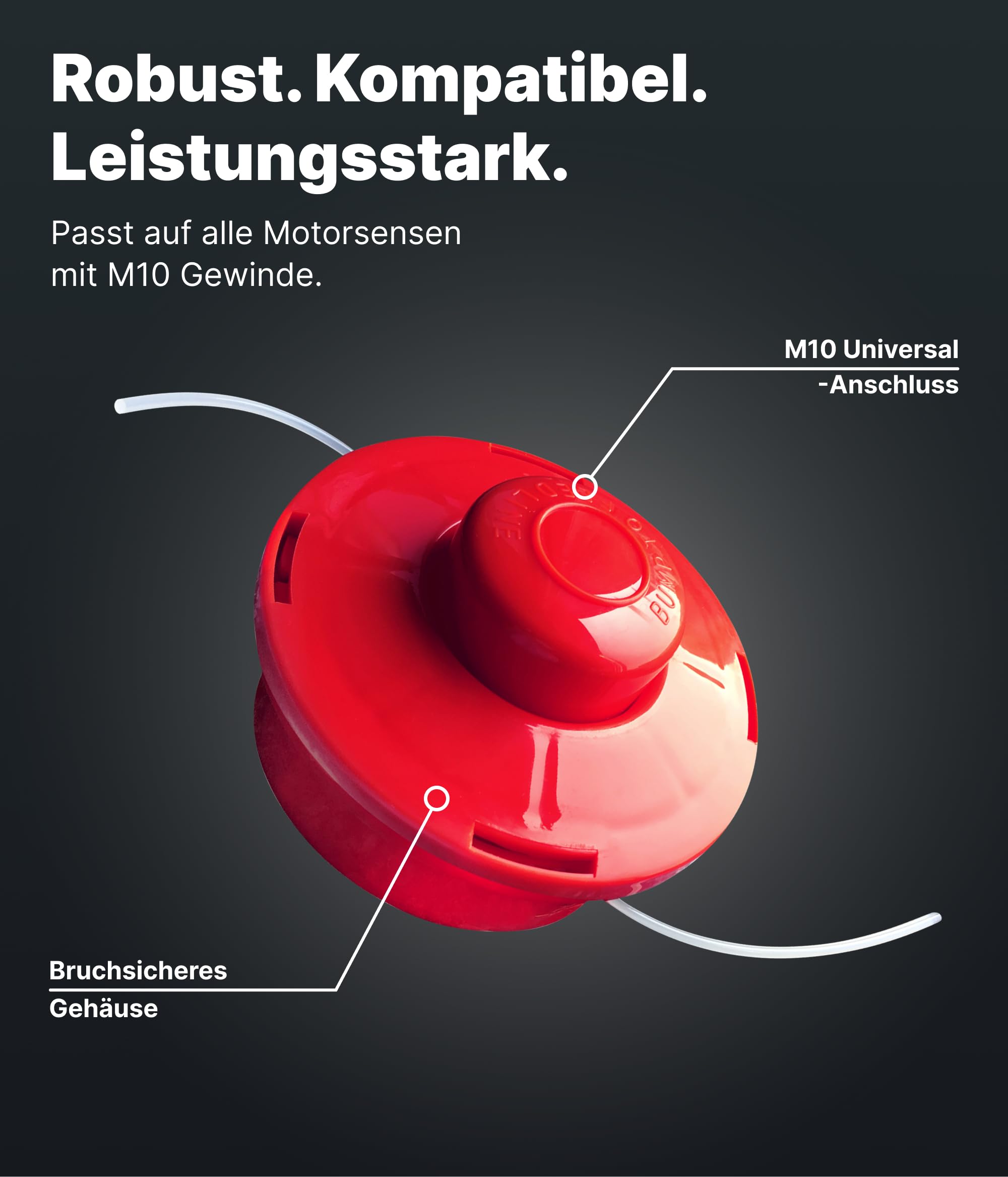 Nemaxx® FS2 Tap & Go Testina a Filo (Testina per decespugliatore) – Sistema semiautomatico Doppio Filo – per decespugliatore – M10 x 1,25 Filettatura Sinistra – 2 mm – Ø 380 mm – Rosso (30 Pezzi)