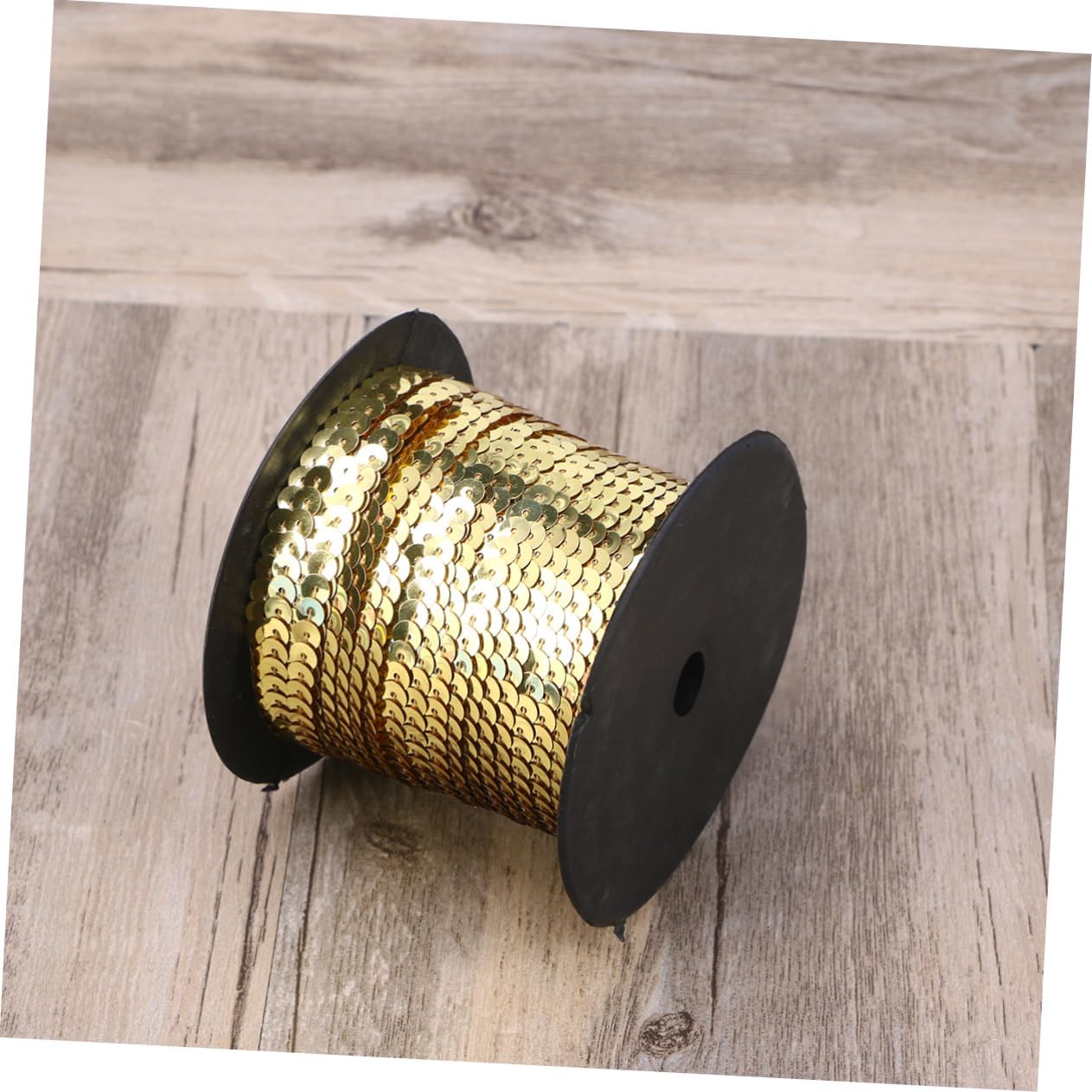 Uonlytech Light Golden Flat Sequin Applique Ribbon Roll Wedding Crafts Attire Embellishments Elastic Paillette String for Clothing Hats Textile Art