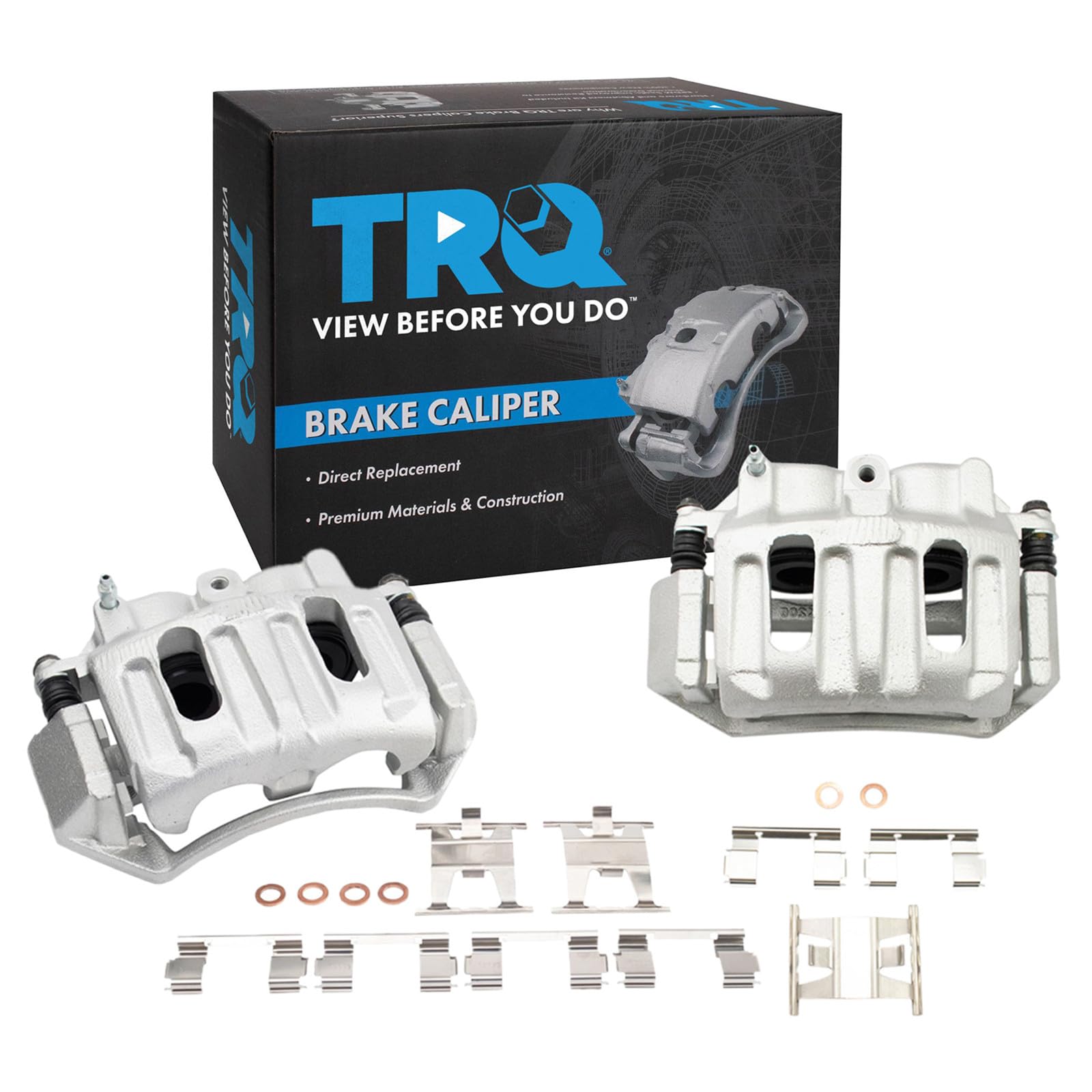 TRQ Front Brake Caliper Set Zinc Coated Brackets Hardware