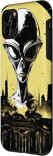 Vista 23 de iPhone 14 Pro Cute Green Alien Head UFO Space Face Alien Case