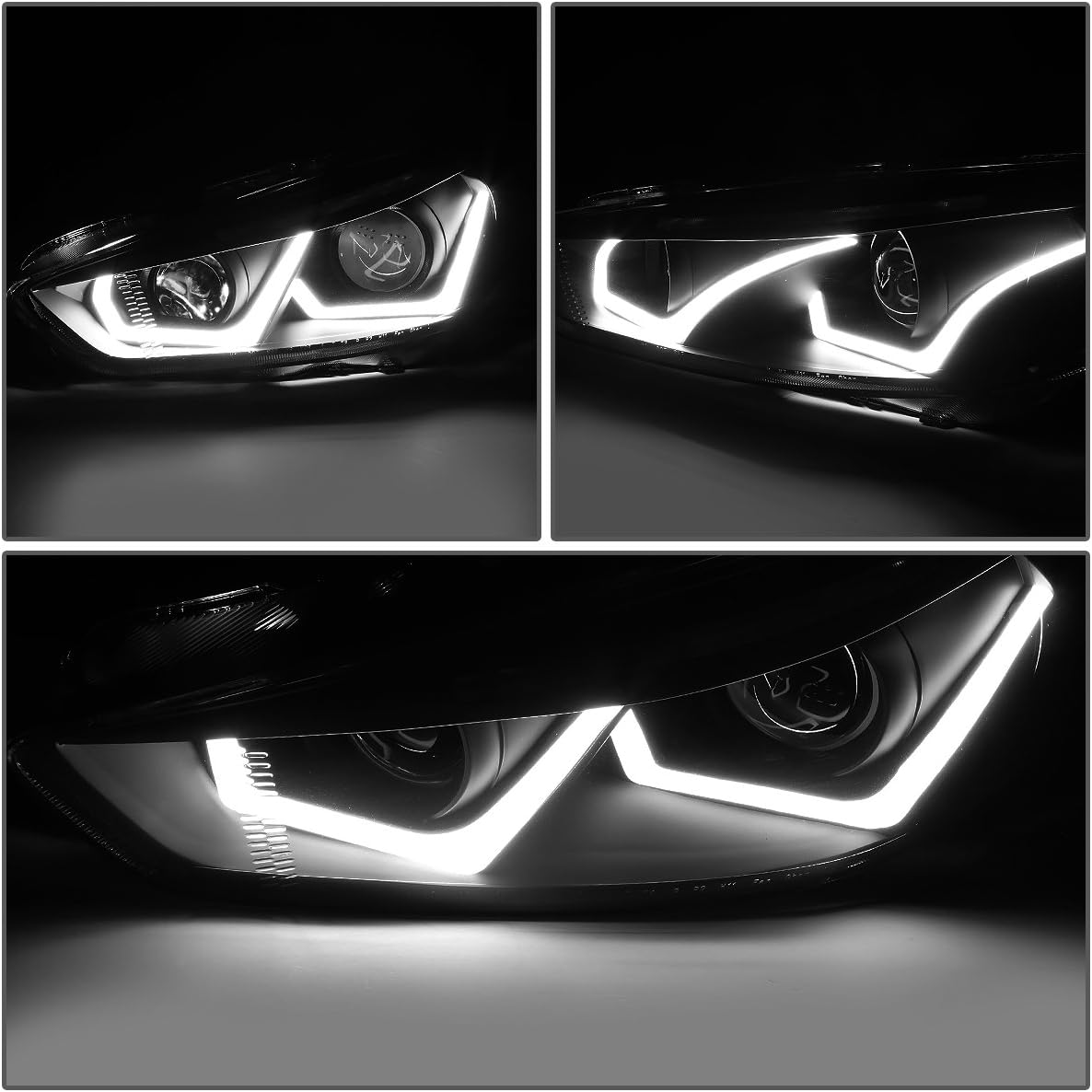 DNA MOTORING Projector Headlights Assembly Compatible with 2015-2018 Ford Focus, Black housing/Smoked lens/Clear corner, HL-HPL-LED-FF16-BK-SM-CL1
