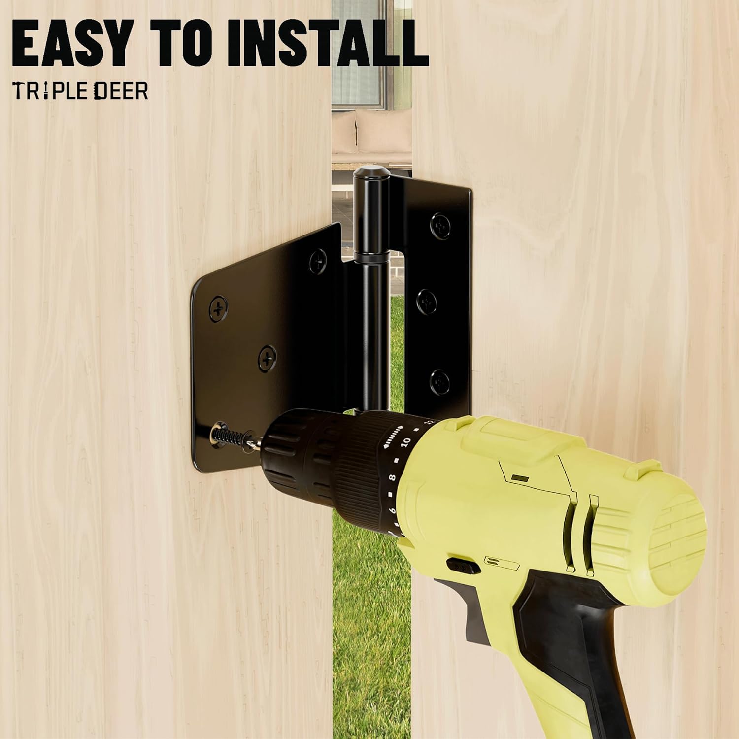 TRIPLE DEER 3.5 Inch Heavy Duty Gate Hinges, Extra Thick Gate Hinges for Wood Fence Barn Door Shed Gate Swing Door, Black Finish Door Strap Hinge, 8 Pack