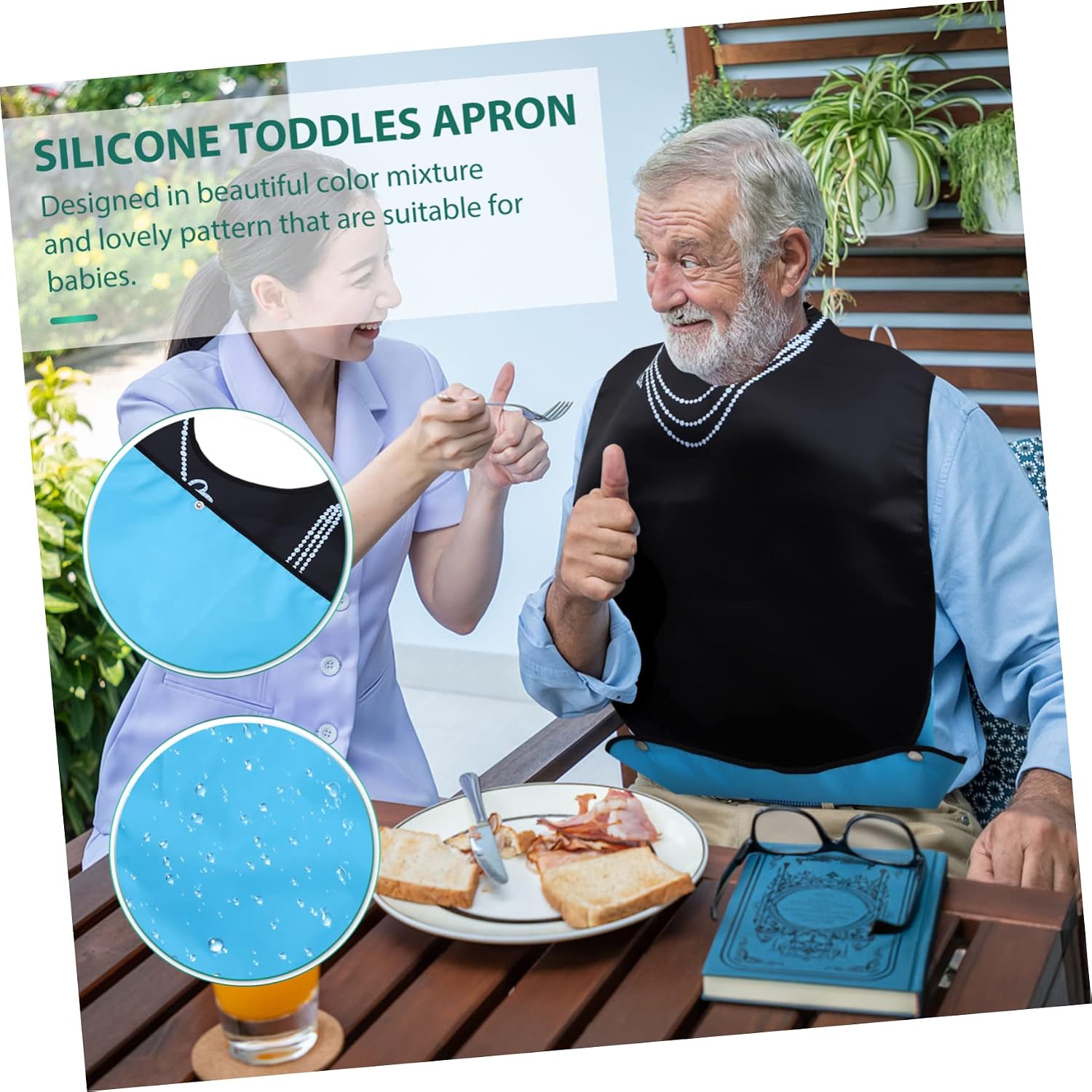 1pc Adult Bib for Eating and Washable Elderly Clothing Protector Bright Delicate Design for Seniors and Adults Easy to Use and Comfortable Dining Apron
