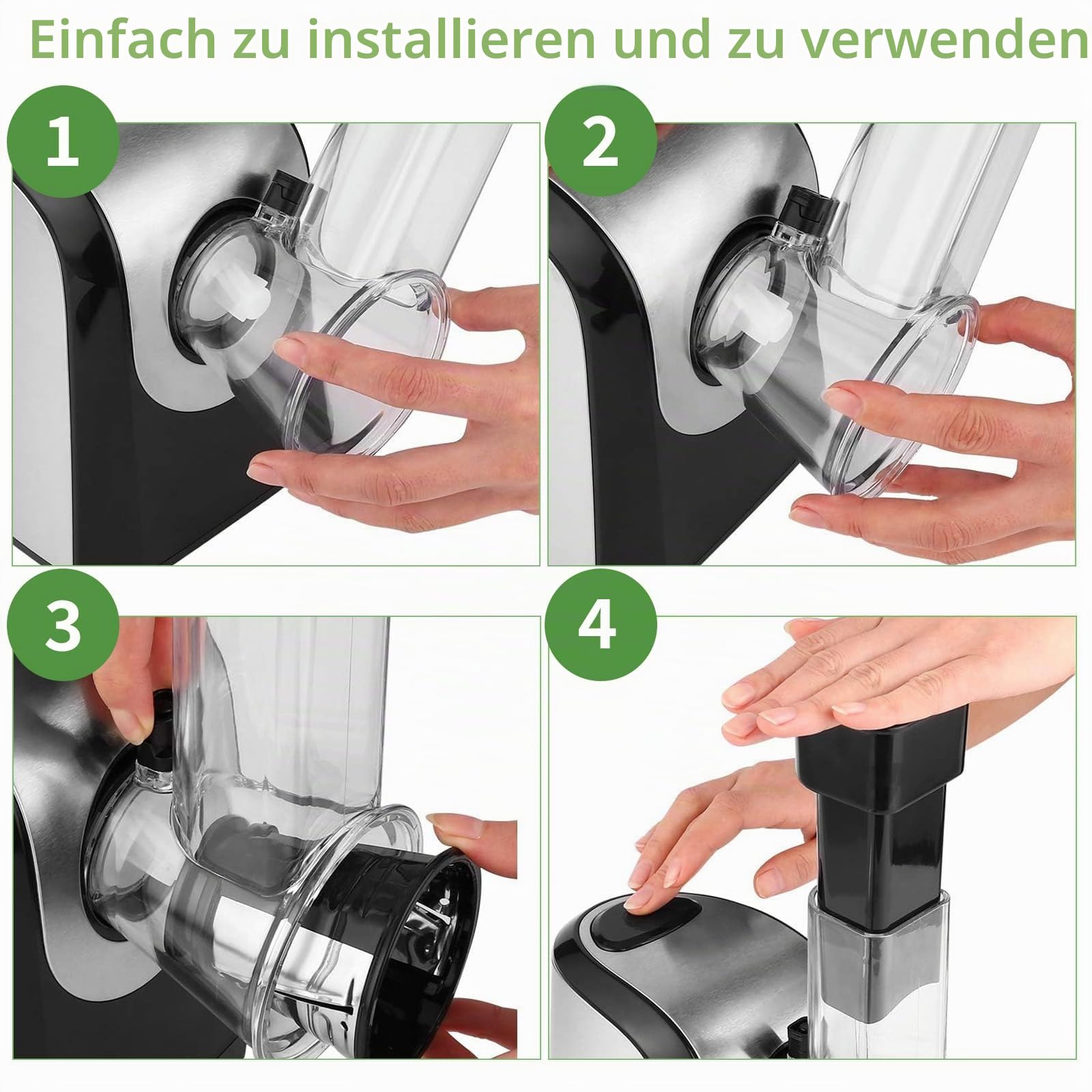 Gemüseschneider Elektrisch 5-in-1,Profi Gemüsehobel Edelstahl,Multi Gemüsehobel für Haus& Salat Zubereitung,500W Küchenreibe mit 5 Edelstahl-Klingen für Käse,Gemüse & Obst
