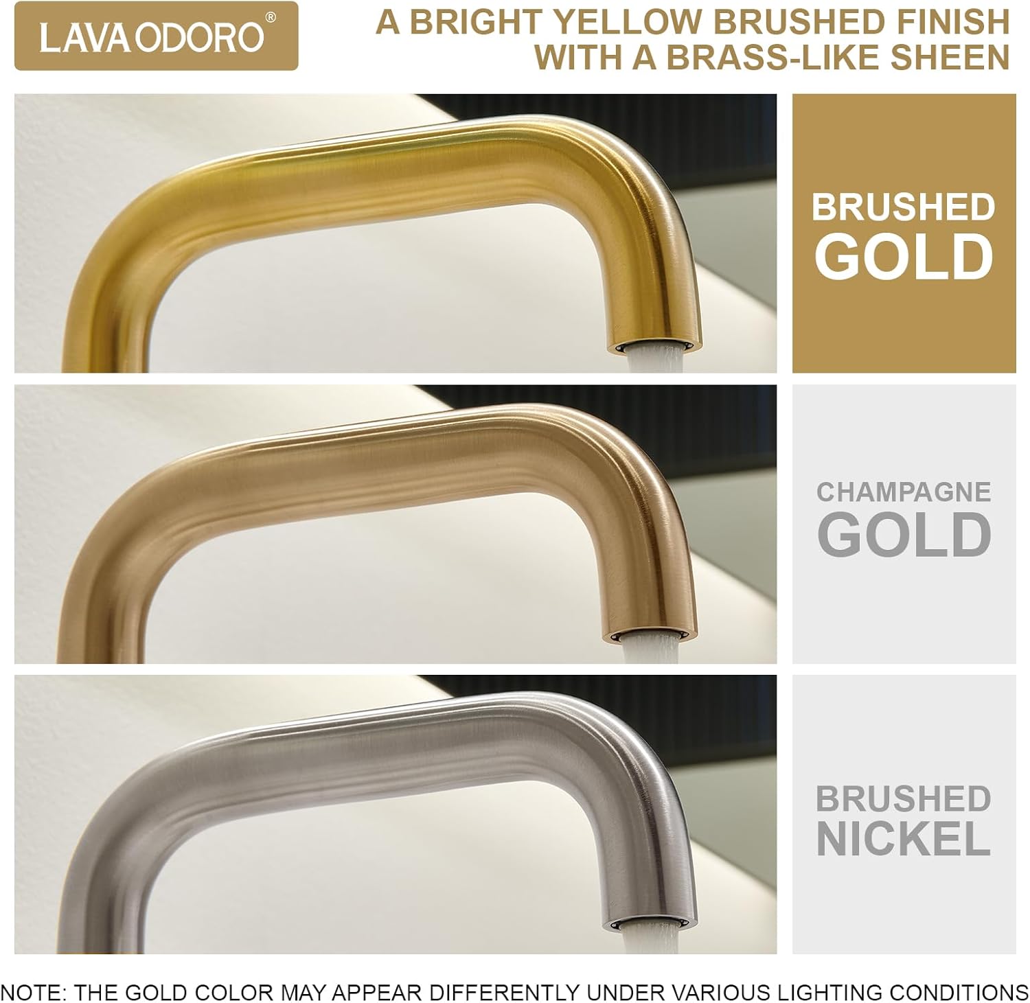 Lava Odoro Gold Bathroom Faucet 3 Hole, 8 Inch Widespread Bathroom Faucet Brass Gold 2 Handle Bathroom Sink Faucet with Drain Assembly Supply Line, BF503-SG