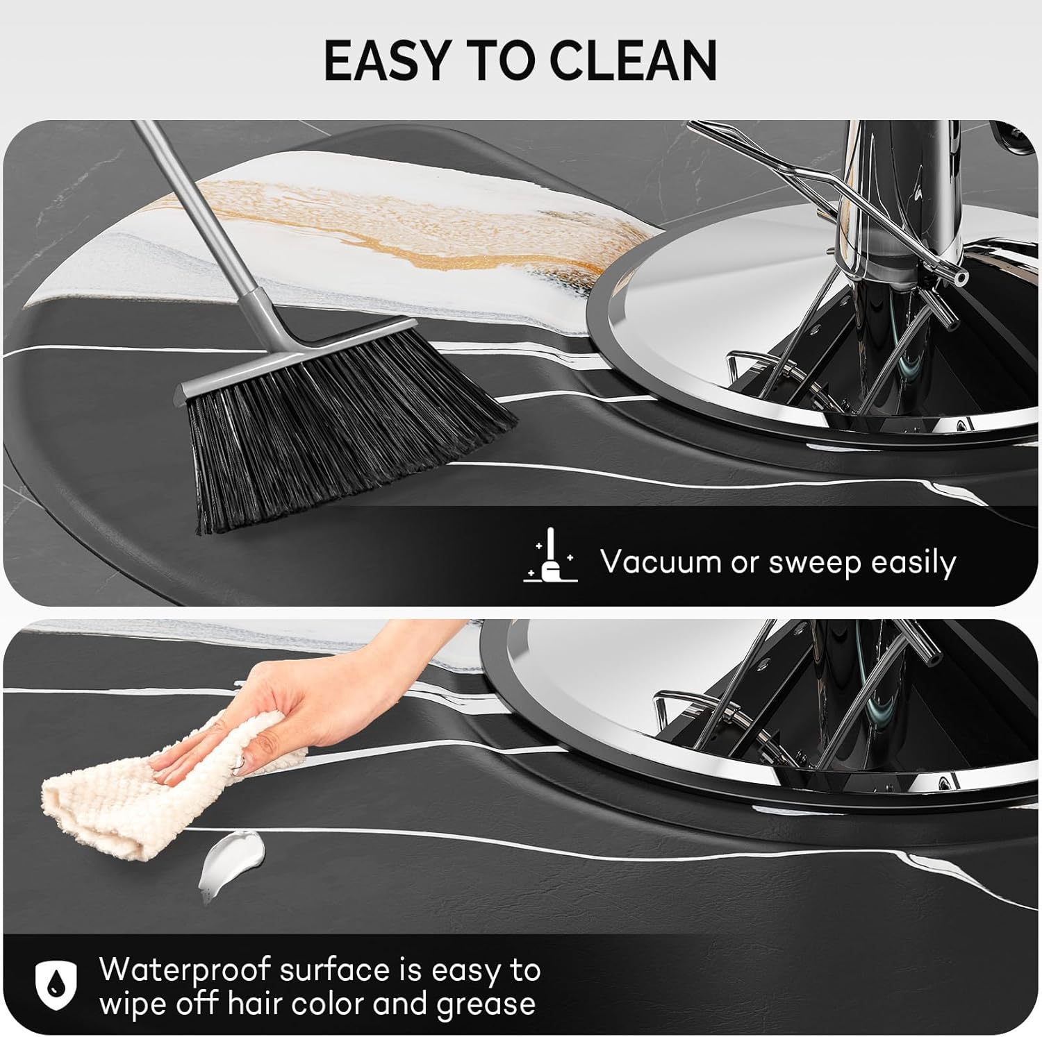 OmySalon 3’x 5’x5/8'' Thick Salon Mats for Hair Stylist Anti Fatigue, Barber Floor Mat with Round Base, Salon Chair Mat Hairdresser Standing, Anti-Slip Easy Cleaning