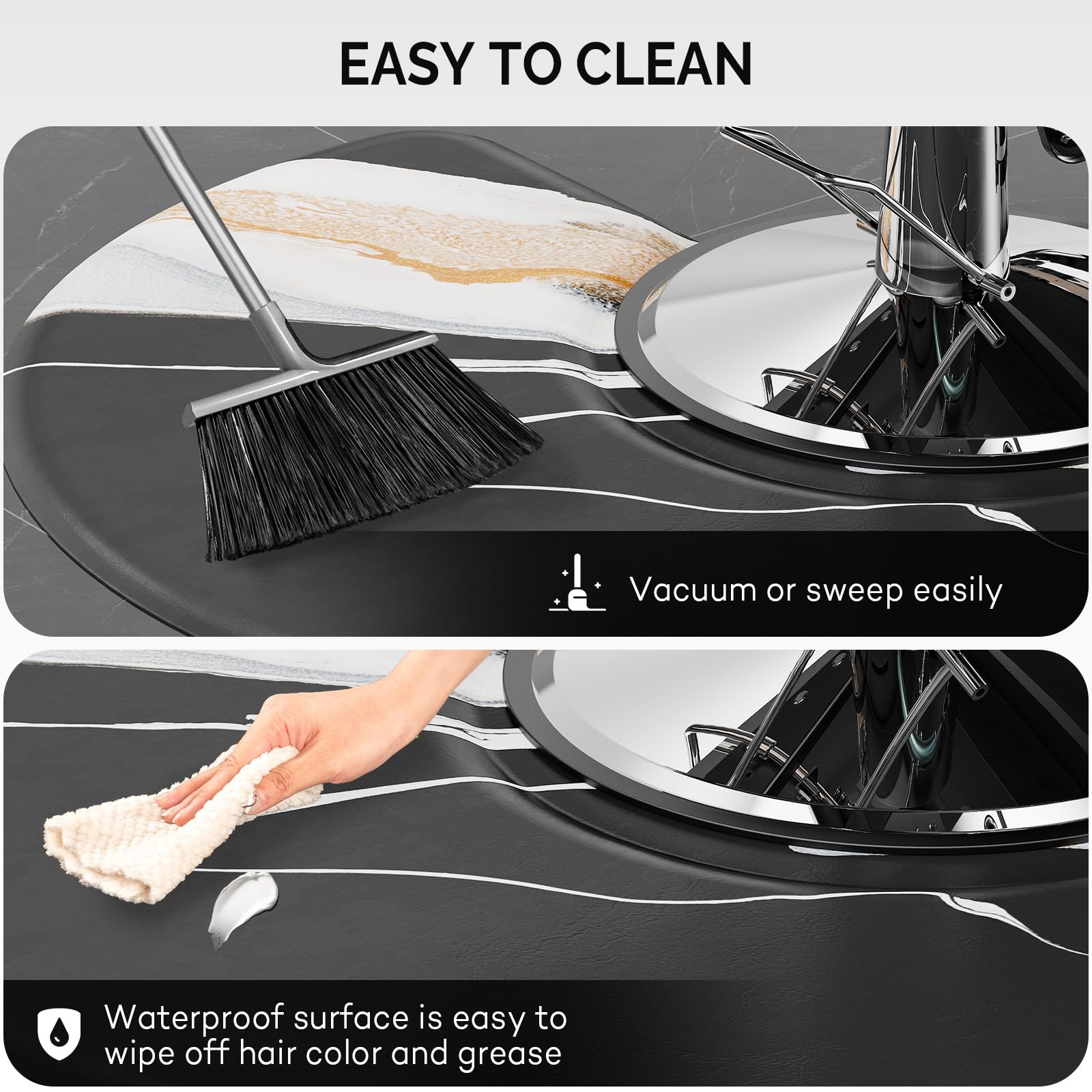 OmySalon 3’x 5’x5/8'' Thick Salon Mats for Hair Stylist Anti Fatigue, Barber Floor Mat with Round Base, Salon Chair Mat Hairdresser Standing, Anti-Slip Easy Cleaning — Amazon image 5