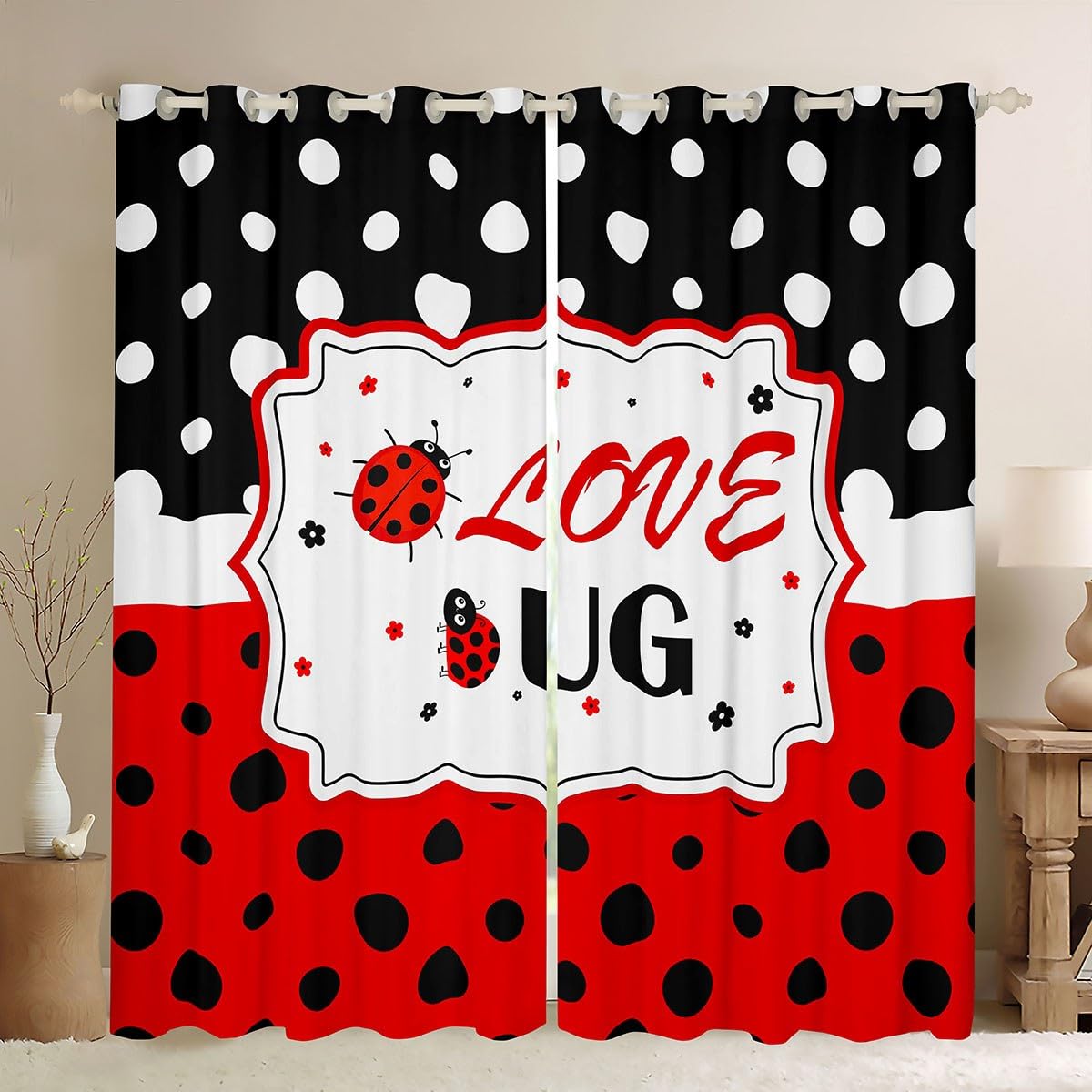 Tende per finestre a forma di coccinella, rosse e nere, decorazione per la camera dei bambini, 168 x 228 cm, graziose tende decorative per finestre per camera da letto e soggiorno