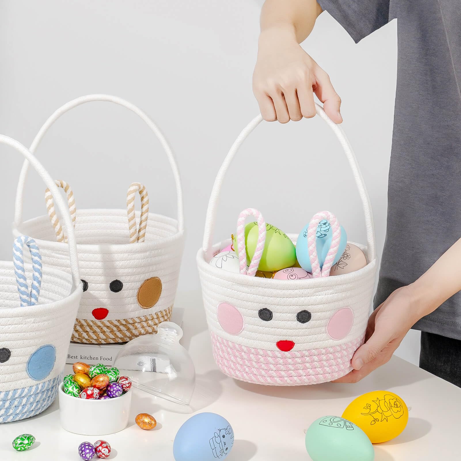 Osterkorb, Osterkorb mit Griff, Osterkörbe für Kinder und Babys, leerer Hasen-Eierkorb, kleine Osterkörbe für Jungen, Mädchen, Kleinkinder, bezaubernder Osterkorb für Mädchen (braun