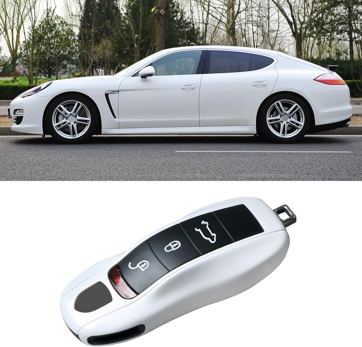 Fine Flower White Compatible with Porsche Key Cover for Macan 2014-2024 Cayenne 2011-2017 Panamera 2010-2016 911 2013-2018 718 Boxster 2013-2016 Cayman 2013-2016 Car Remote Key Case Replace