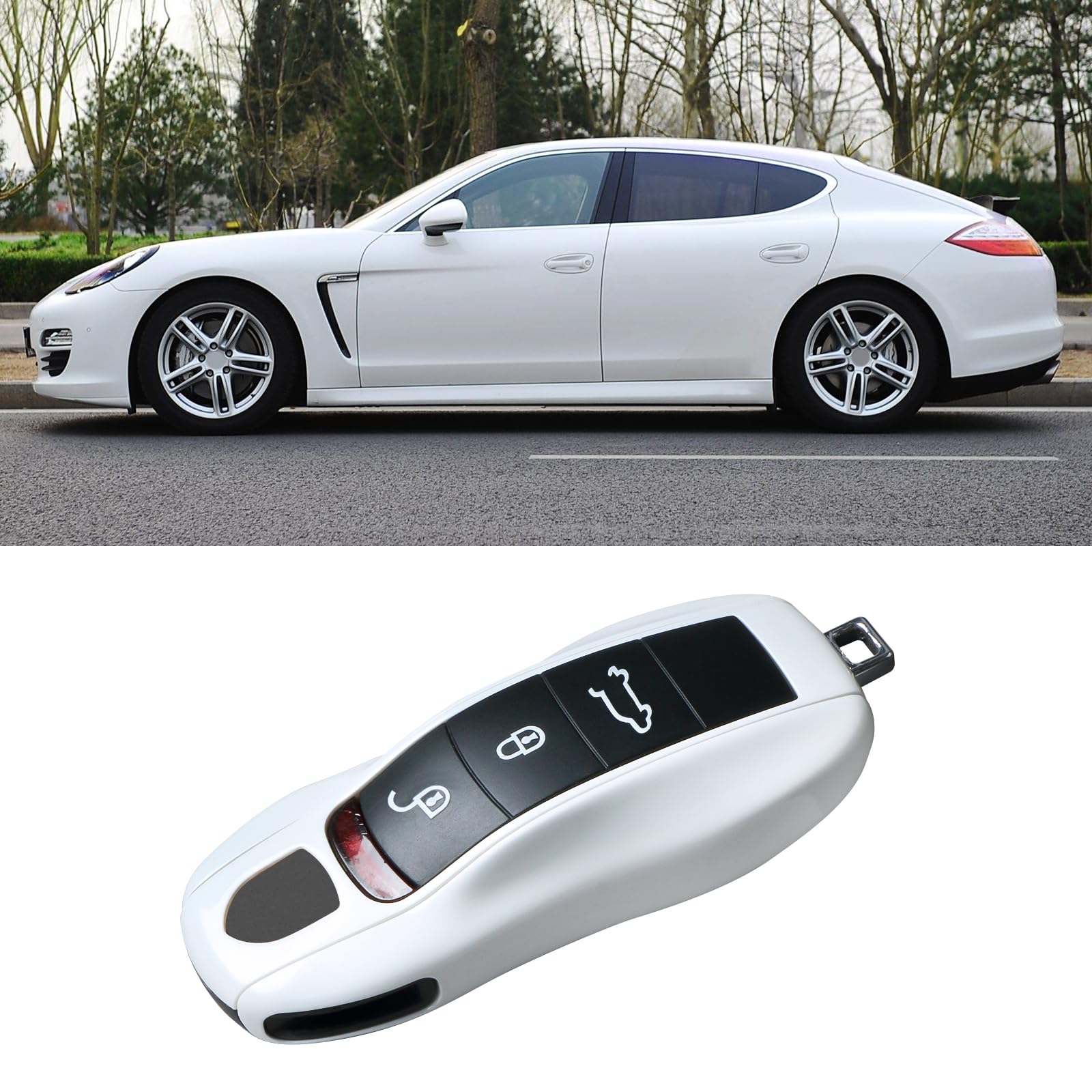 Aojezoor Fine Flower White Compatible with Porsche Key Cover for Macan 2014-2024 Cayenne 2011-2017 Panamera 2010-2016 911 2013-2018 718 Boxster 2013-