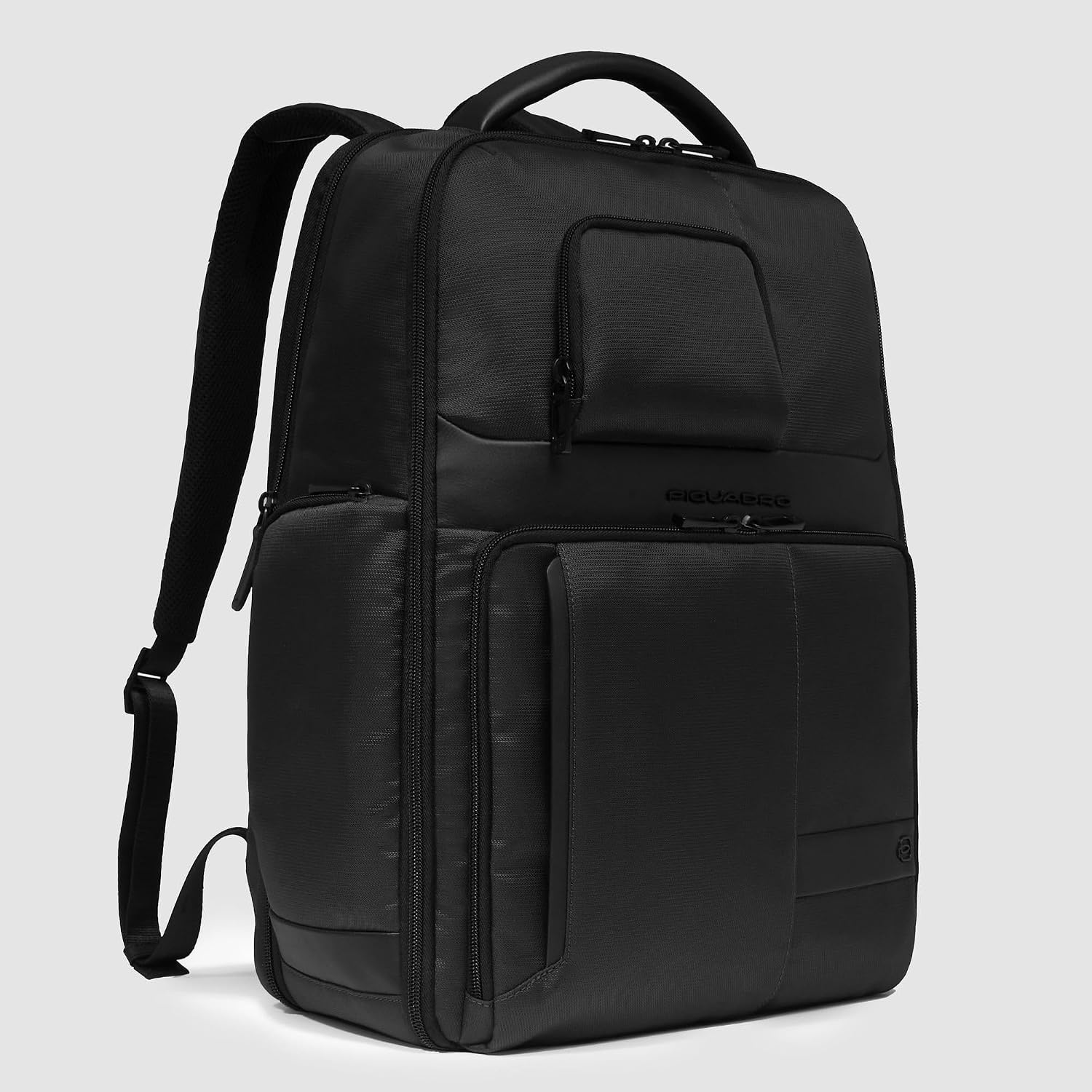 Piquadro Travel laptop backpack 17" Men leather and fabric black