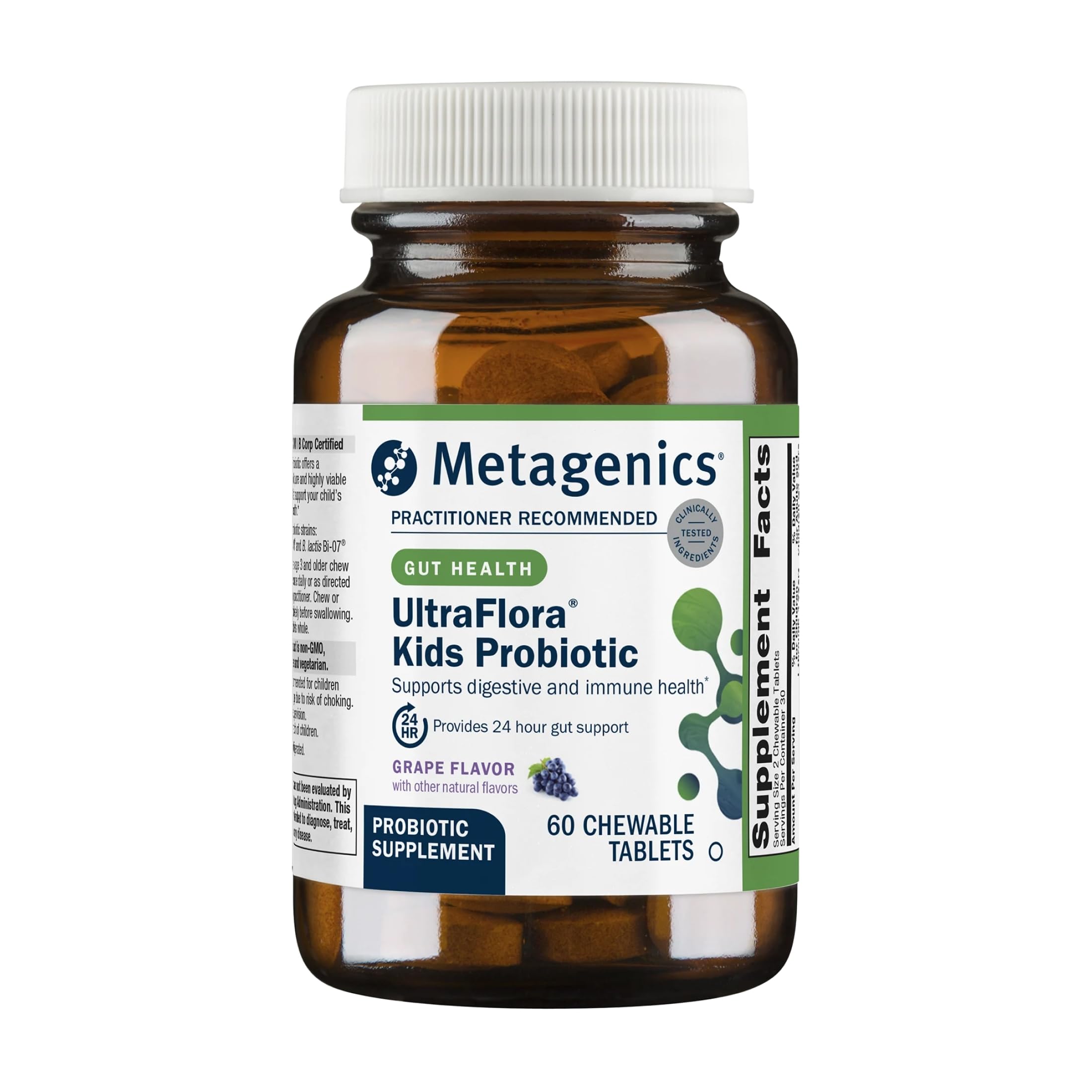 Metagenics Probiótico infantil com Lactobacillus acidophilus e Bifidobacterium lactis, 10 bilhões de UFC, 60 comprimidos