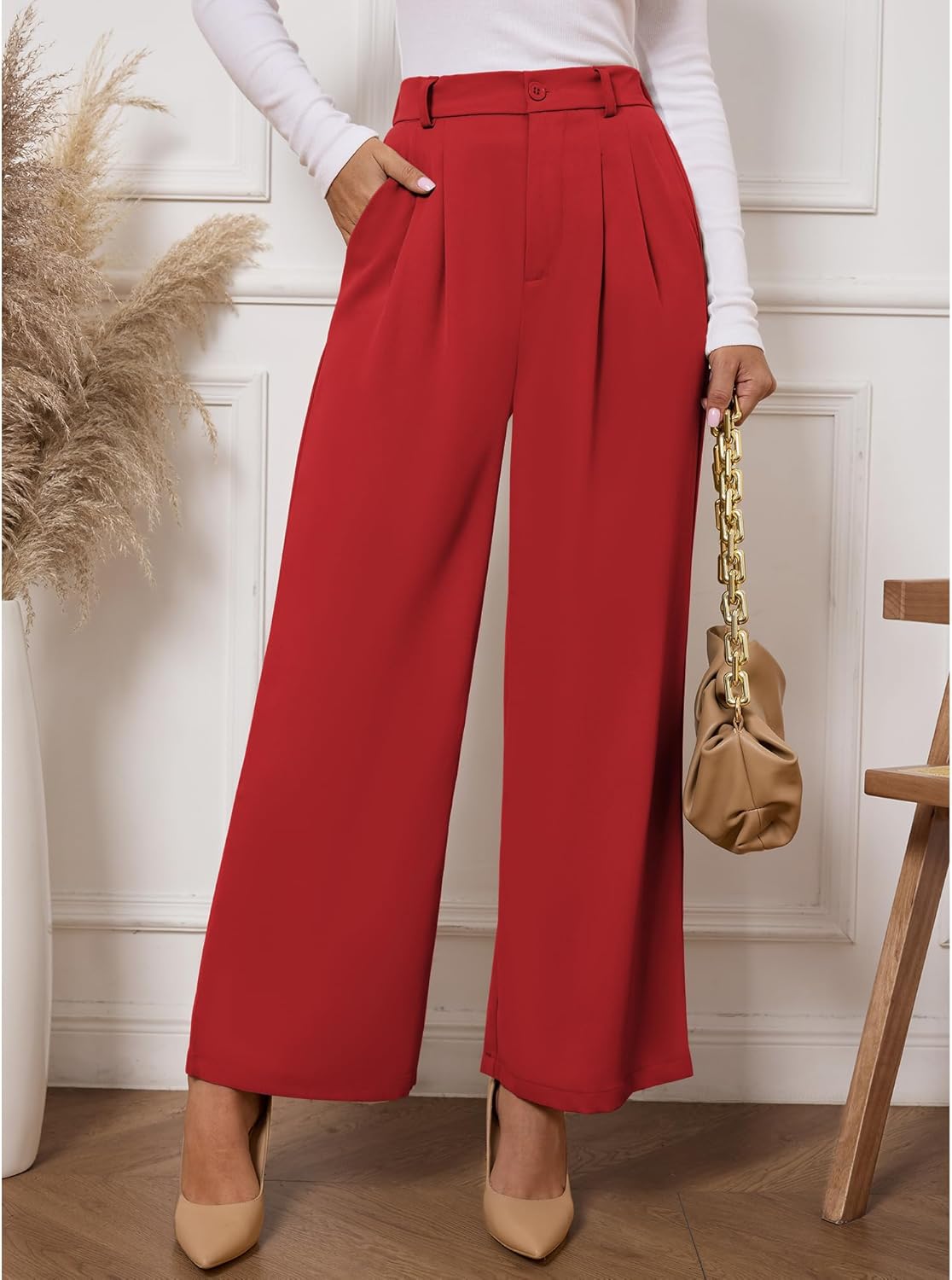 GRAPENT Wide Leg Pants for Women Work Business Casual High Waisted Dressy Pants Flowy Trousers Office - Image 3
