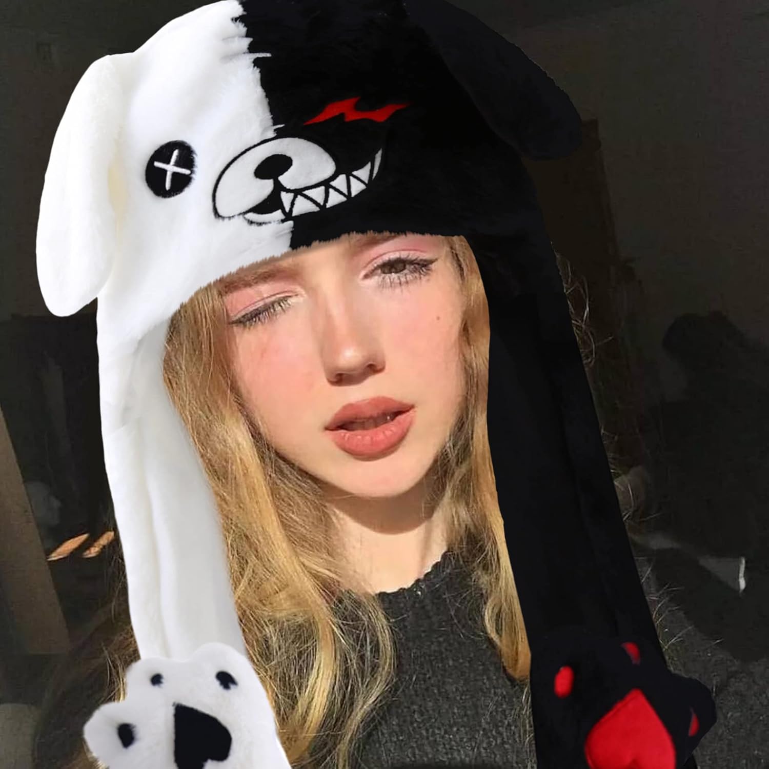 Black White Bear Hat Moving Ears,Pressing Jumping Hat Cap Paws Will Make Ears Move,Funny Novelty Gift Womens Girls - Image 5