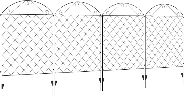 Outsunny Decorative Garden Fencing, 43in x 11.5ft Outdoor Picket Fence Panels, 4PCs Rustproof Metal Wire Landscape Flower Bed Border Edging Animal Barrier, Black