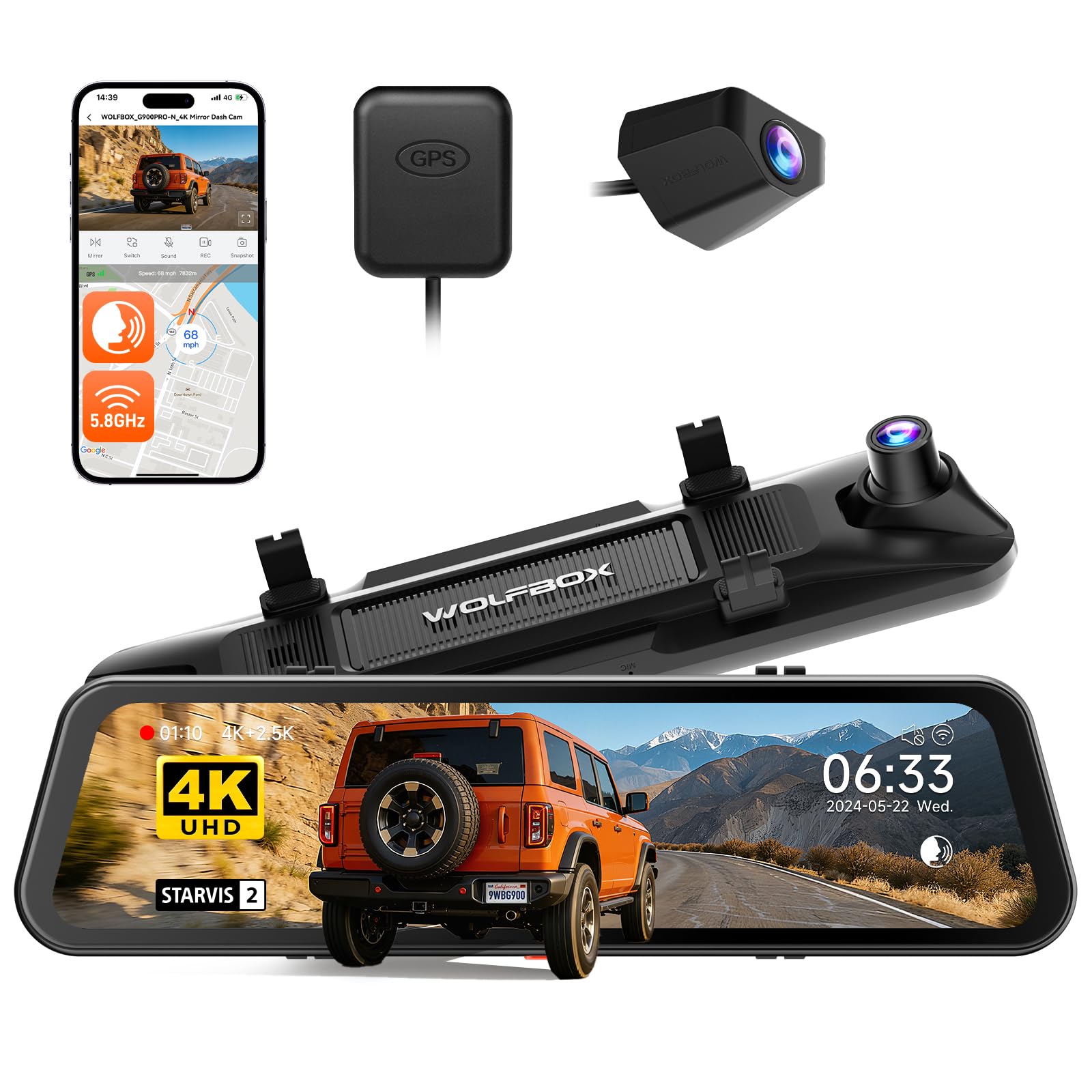 WOLFBOX G900 PRO-N Mirror Dash Cam