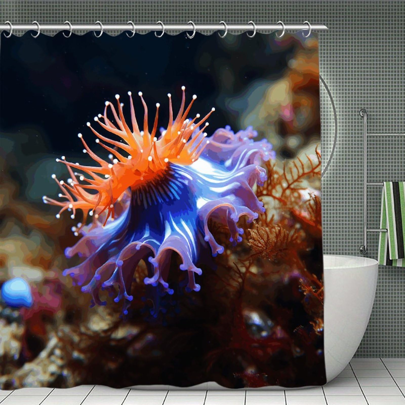 FekiLoot Nudibranch Shower Curtain with Hooks Modern Farmhouse Bathroom Curtain Waterproof Cloth Bath Curtains Cute Washable Blackout Privacy Curtains for Bathroom Bathtub 70.8"x70.8"