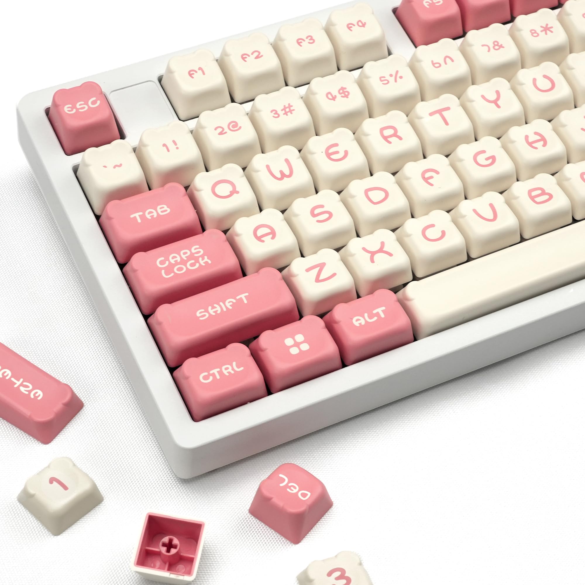GMKWTL XVX Double Shot PBT Keycaps, Cute Bear Keycap Set with MDA Profile, Green and Creamy Keycaps Suitable for Cherry Gateron MX Switches Mechanical Keyboard