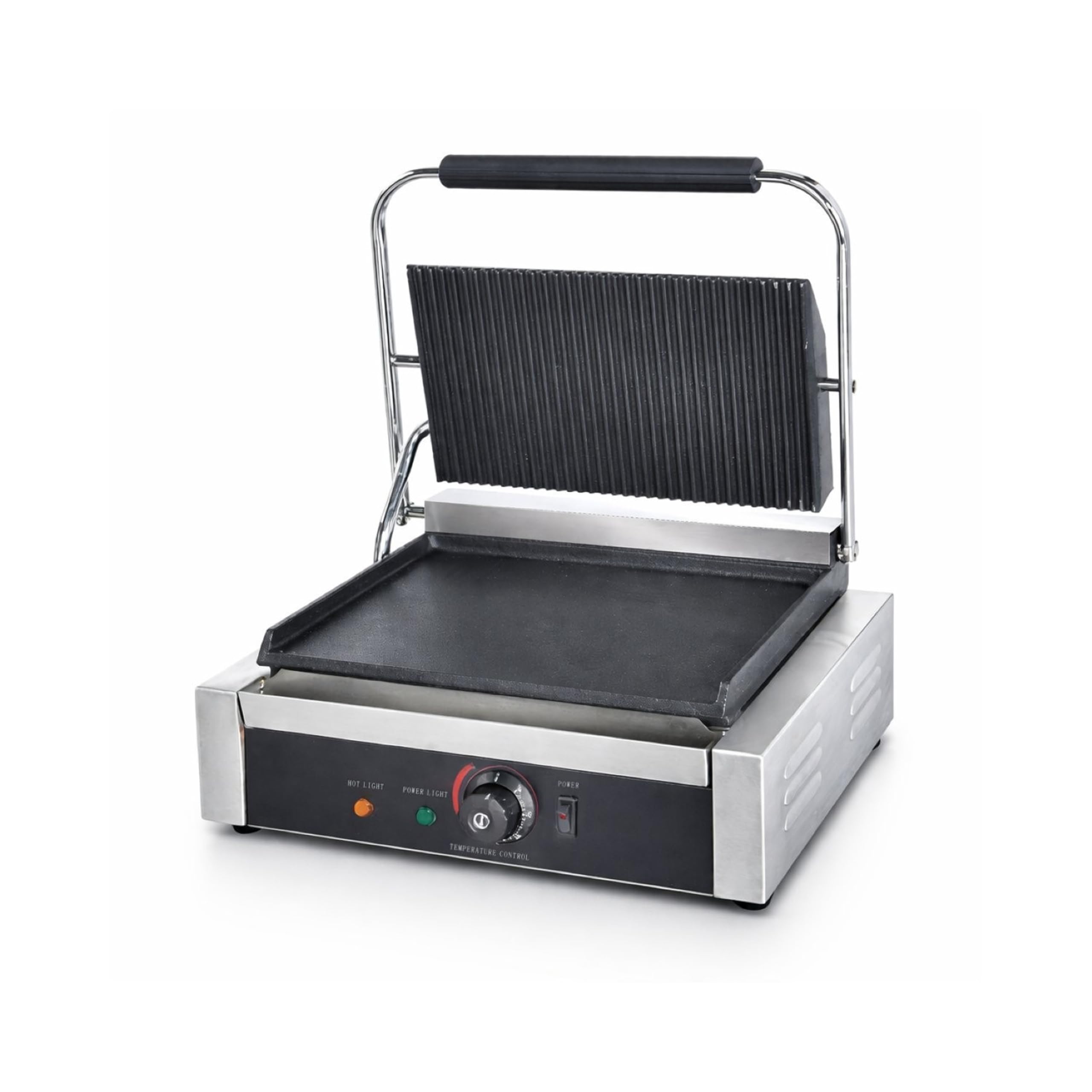 Ristoattrezzature - Piastra Panini Elettrica Singola - Rigata/Liscia - Griglia Professionale per Ristoranti e Bar - 42,5x37x21 cm - 2.2 kw