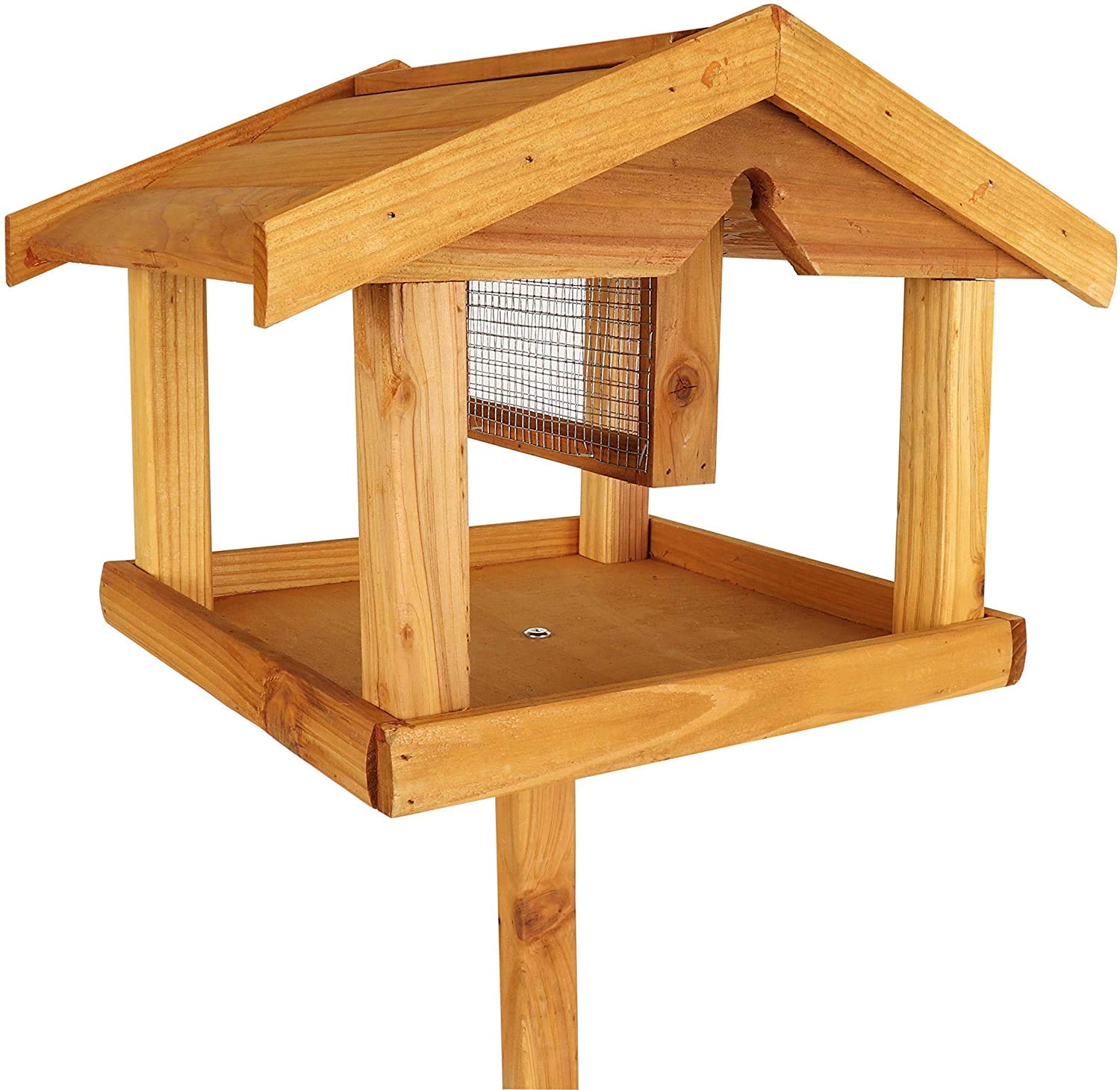 Greenfields Premium Deluxe Wooden Bird Table with Built in Bird Feeder Feeding Station Free Standing - Birds House Outdoor Bird Feeder Traditional Free-Standing Wooden Bird House