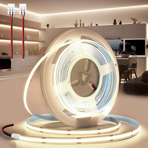 Luces LED COB Tira LED 12V 5M Autoadhesivo Luz Blanca Natural 4000K Luces 320LED/M Flexible Cortable Ancho 8mm Con Conec