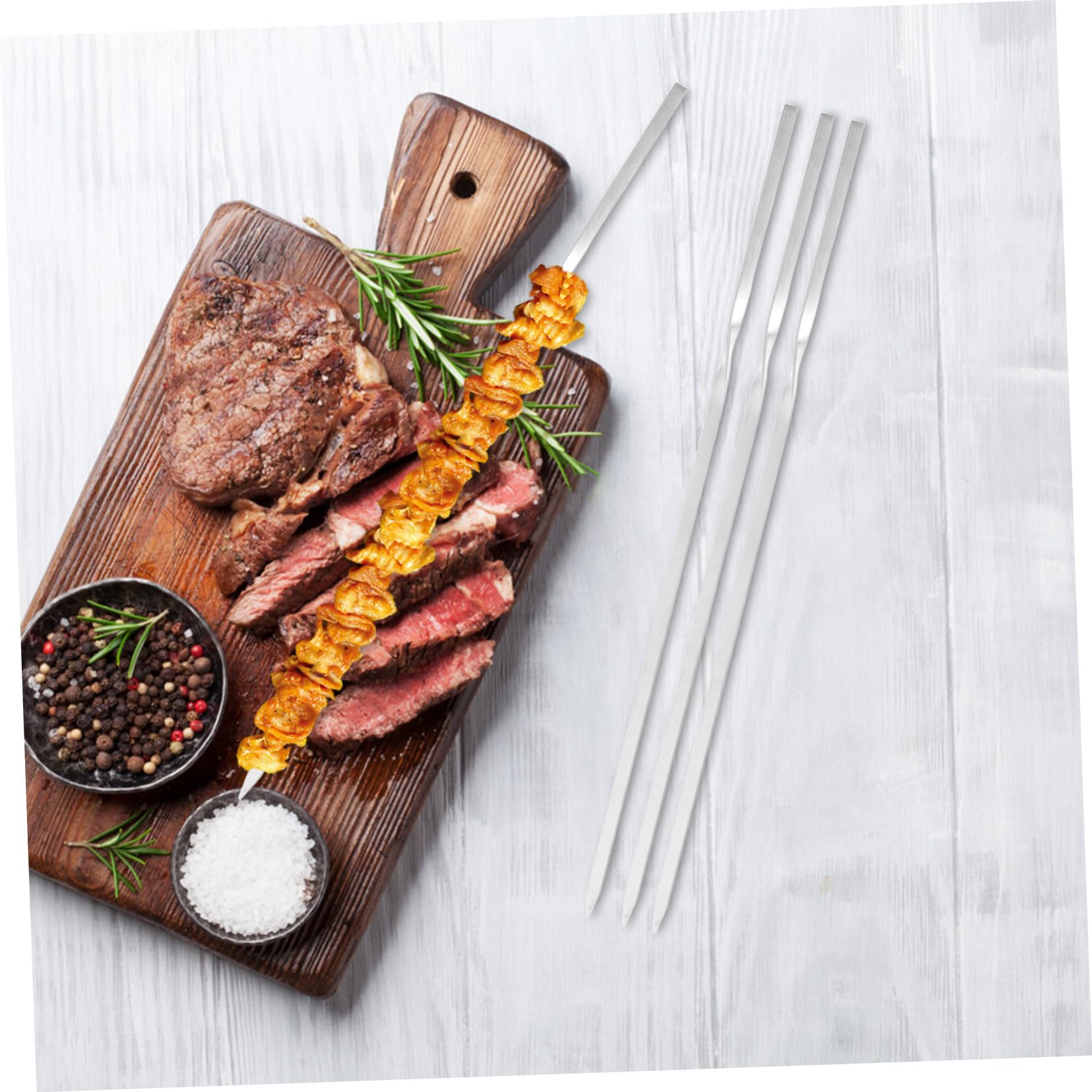 Brocheta para Asar 30 Piezas de Acero Inoxidable Reutilizable | Plata, Diseño Aislante del Calor y Agarre Cómodo, Firme para Carne y Verduras, 1 Juego