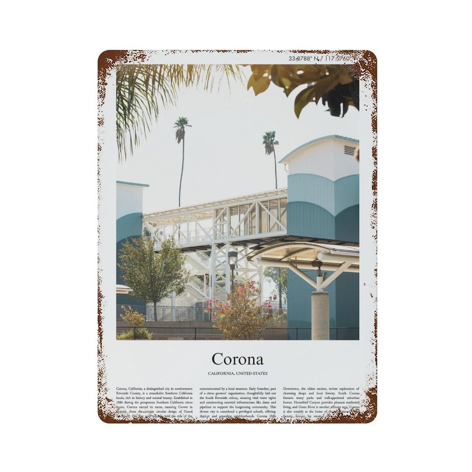 xiaoxiaoshen Corona California, United States, USA City Scenery Wall Decor Art Metal Tin Poster Modern Home Decor Art Home Bar Shop Decorations Vintage Sign 40x30cm