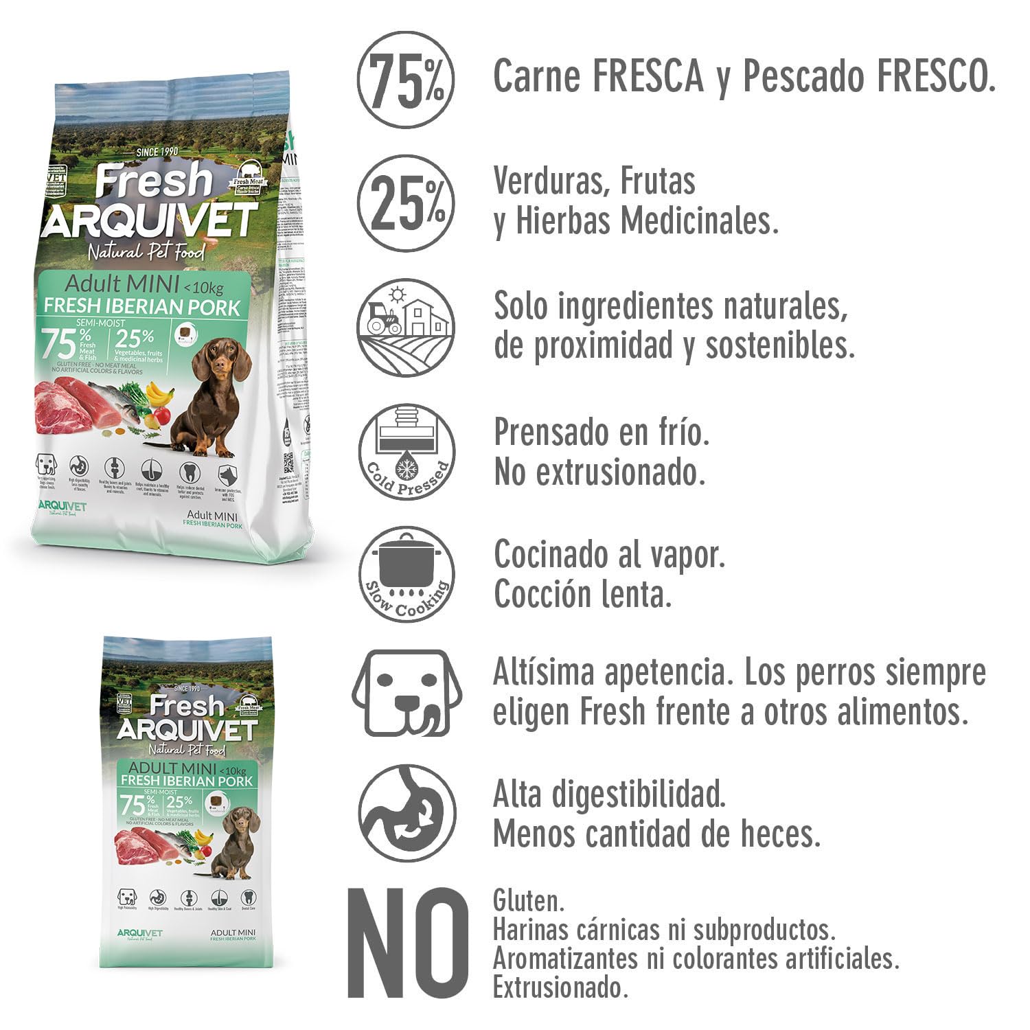 Arquivet Fresh Mini Cerdo Ibérico - Pienso semihúmedo para Perros de Raza pequeña - 1Kg