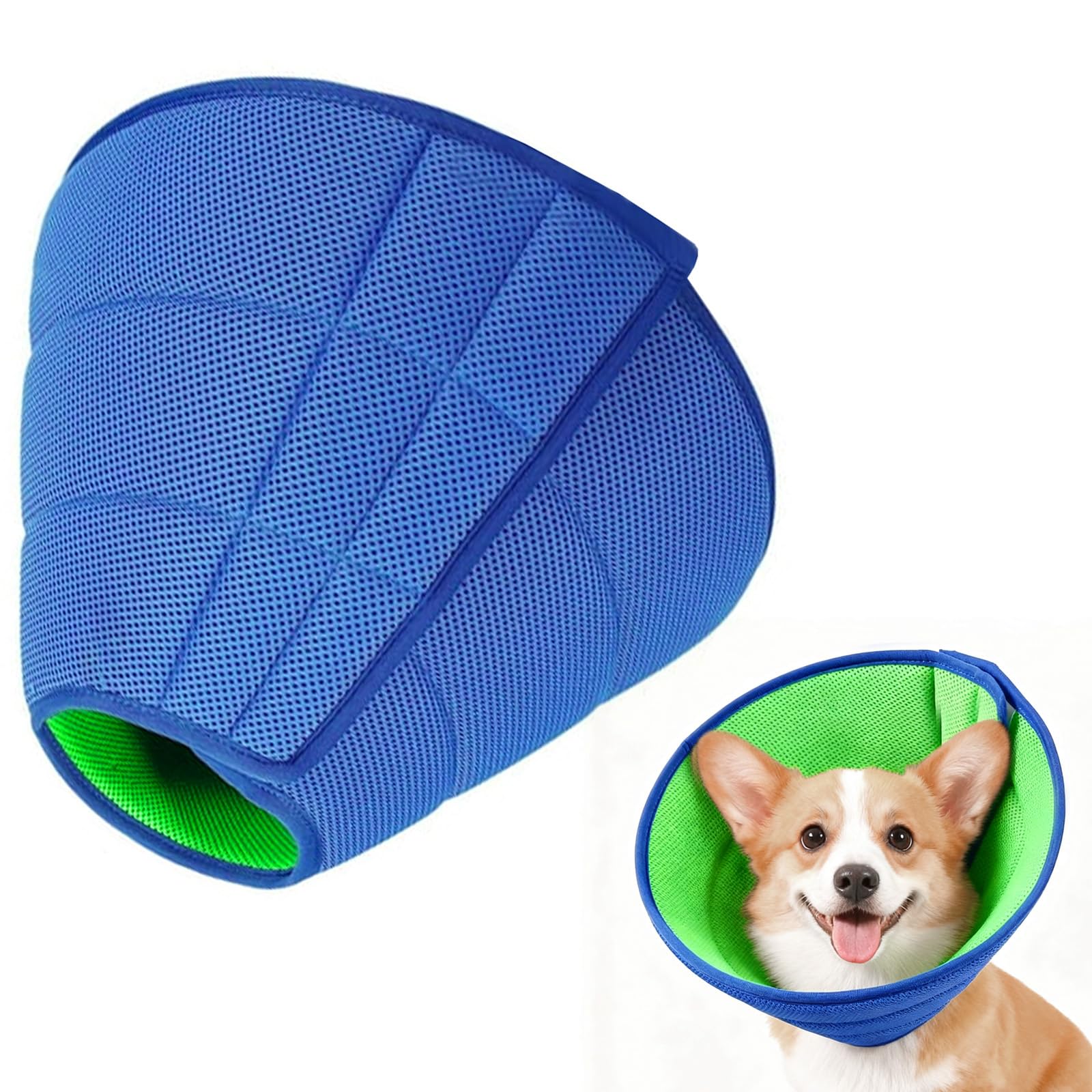 Medium Dog Cone Collar,Soft Dog Cone Collar for Dogs After Surgery,Adjustable Neck Recovery Collar for Pets,Prevent Licking with Dogs Bath Brush for Small Pet with Soft Protect Edge (Blue, L)