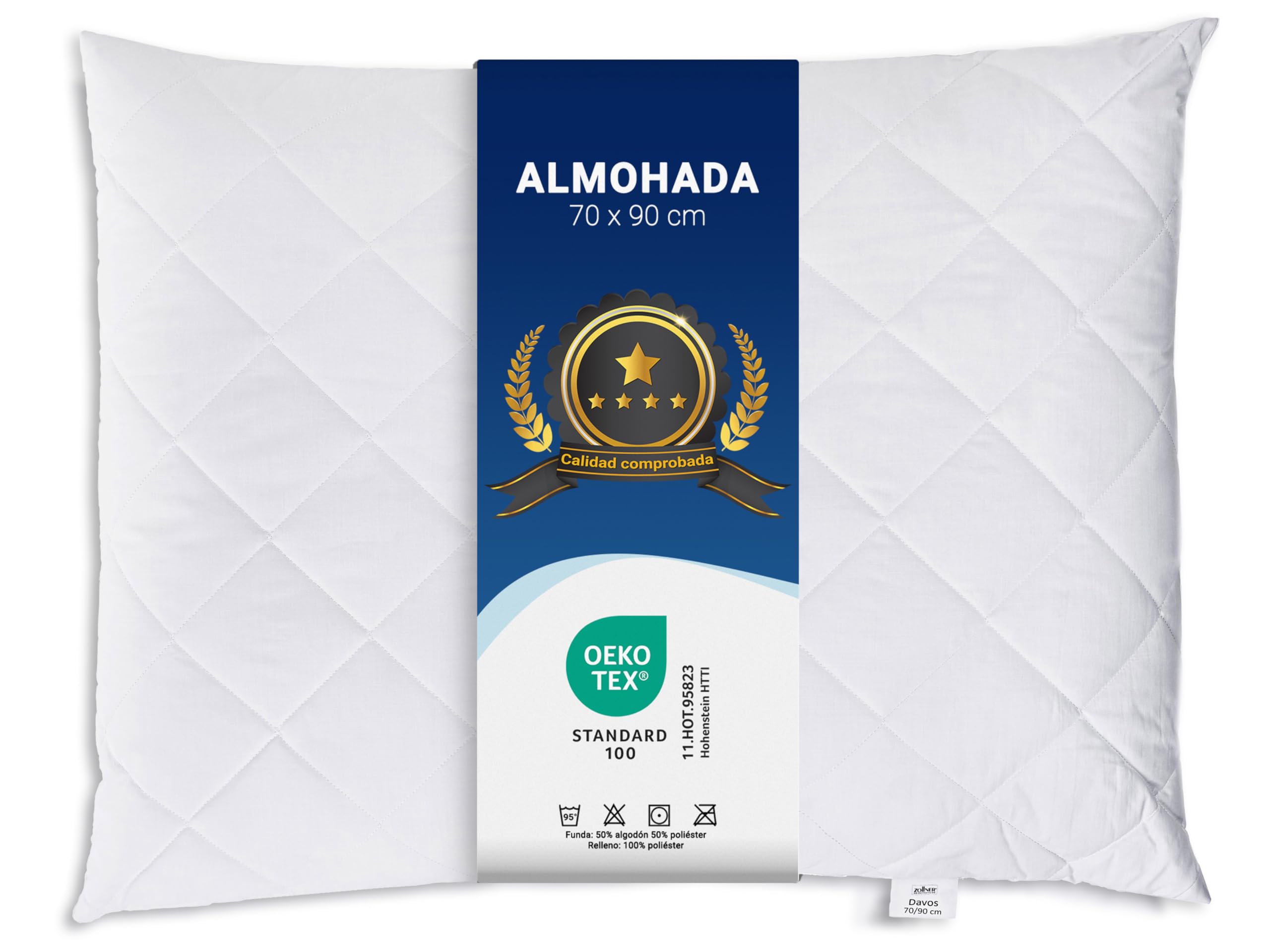 ZOLLNER Almohada cómoda - 70 x 90 cm - con Cremallera - Relleno de Fibras sintéticas Ajustable Individualmente - Lavable hasta 95 °C - Funda de Mezcla de algodón - Calidad de Hotel