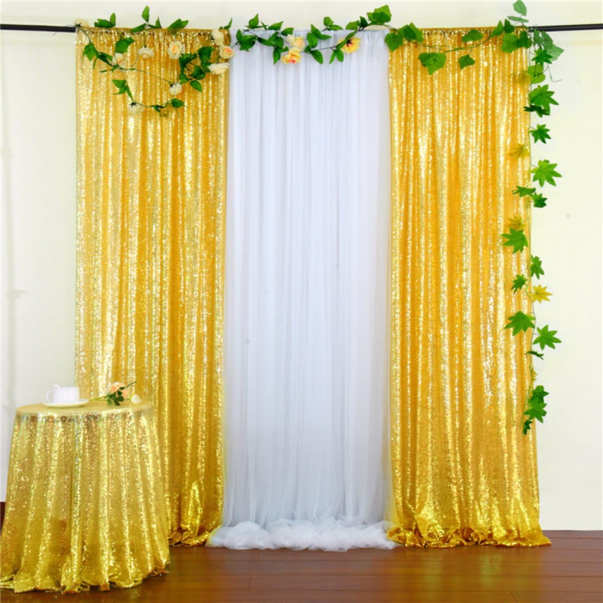 Rideau Pailleté 1 Pièce, Tissu Décoratif pour Arche de Mariage, Toile de Fond Éblouissante pour Tonnelle, Décoration Festive de Mariage et Réception de Fête (Bleu, 122 * 215 cm)