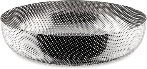 Alessi Extra Ordinary Texture JM17/24 T - Cesta redonda de diseño minimalista en acero inoxidable 18/10 con decoraciones, gránulos en relieve, 9.4 in