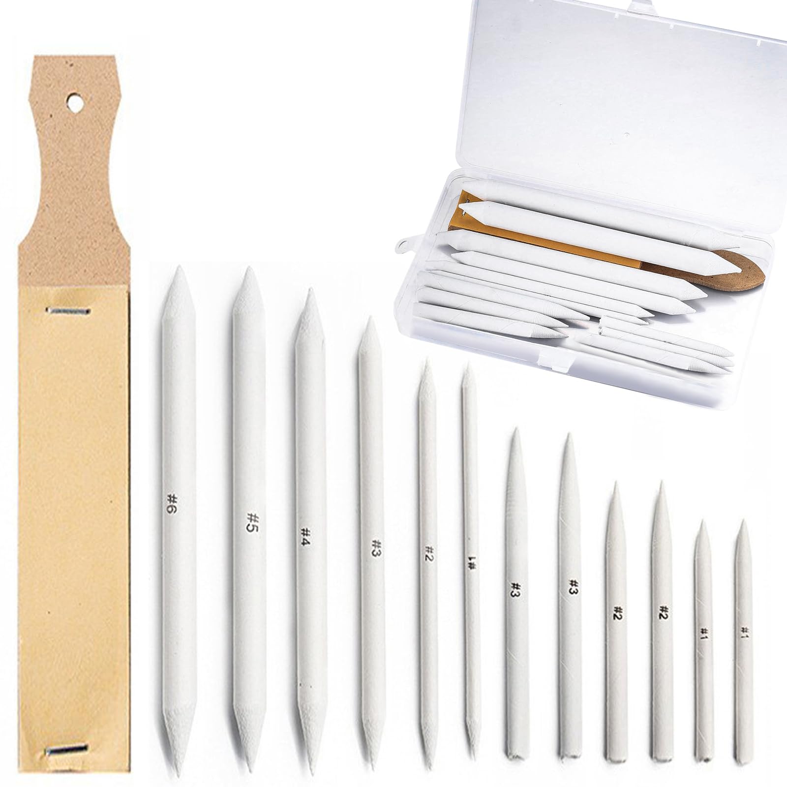 XKDOUS Blending Stump, 13pcs Blending Stumps, Tortillions Paper Art Blenders and Sandpaper Pencil Sharpener, Blending Pencil and Blending Stumps for Drawing, Shading Pencils for Sketching