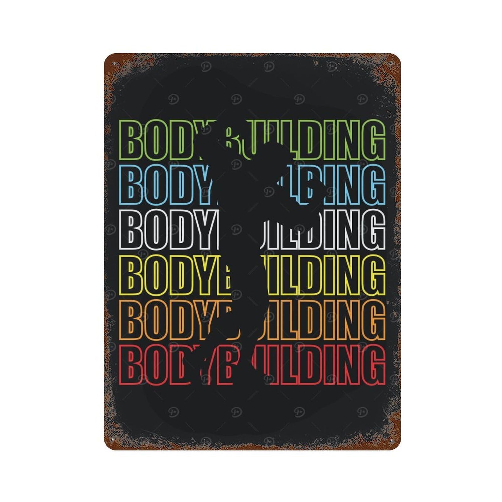 Weathered Tin Sign with Bodybuilding Retro Design 15.7"x11.8", for Office, Studio And Wall Decor, Retro Wall Decor
