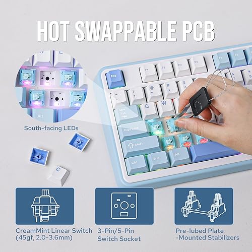 Miniatura 6 de MechLands Vibe99 - Teclado inalámbrico para juegos con pantalla de 1.06 pulgadas, teclado mecánico cremoso intercambiable en caliente al 96% con